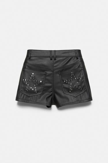 Studded faux leather mini shorts — Black 7