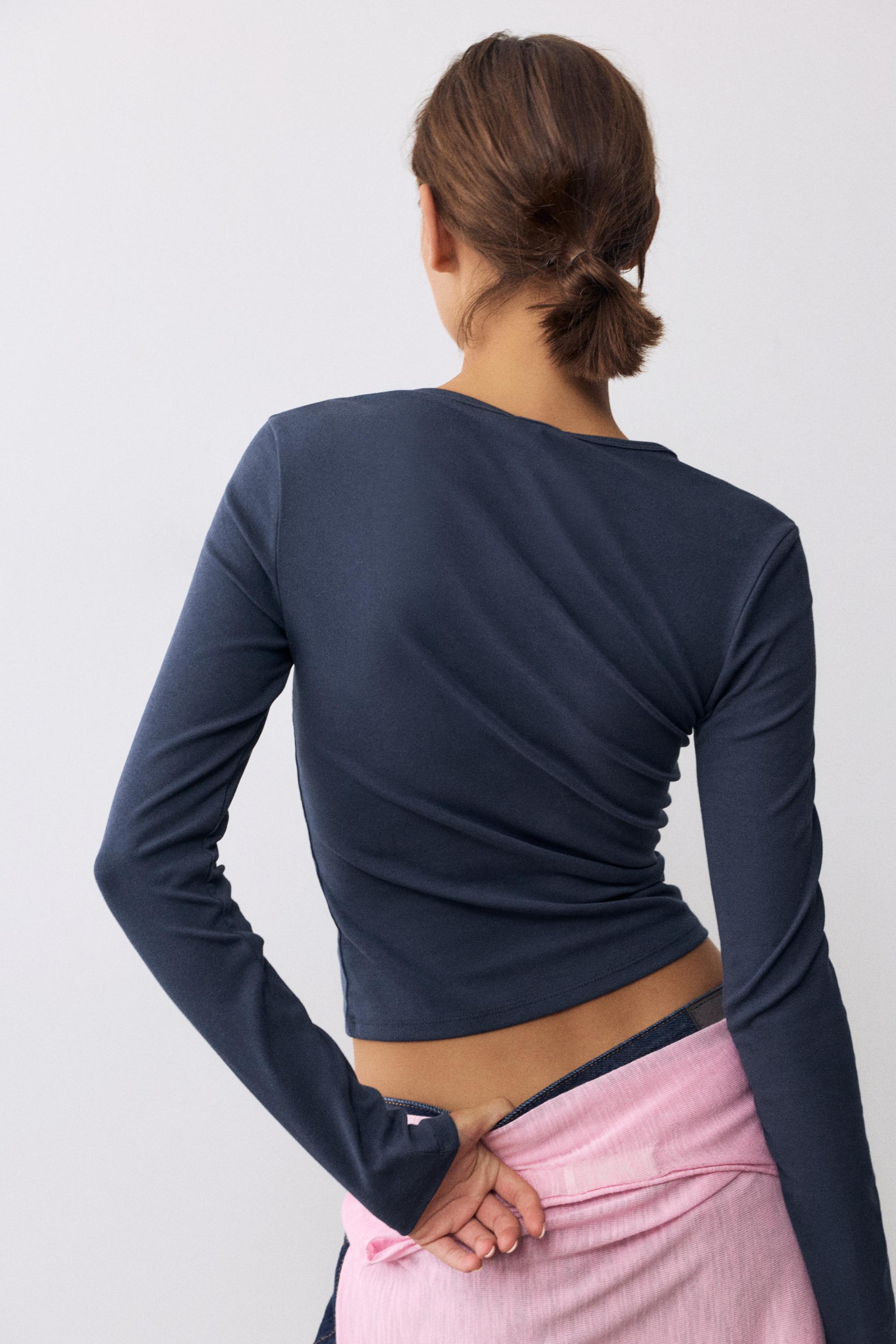 Fitted long sleeve T-shirt — Navy