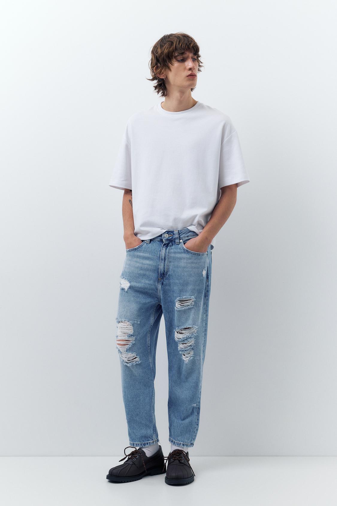 Jeans Uomo Nero Skinny Fit – Ricamato Parola 'Strappato' (BNWT) – Made In Hong Kong AM8815A