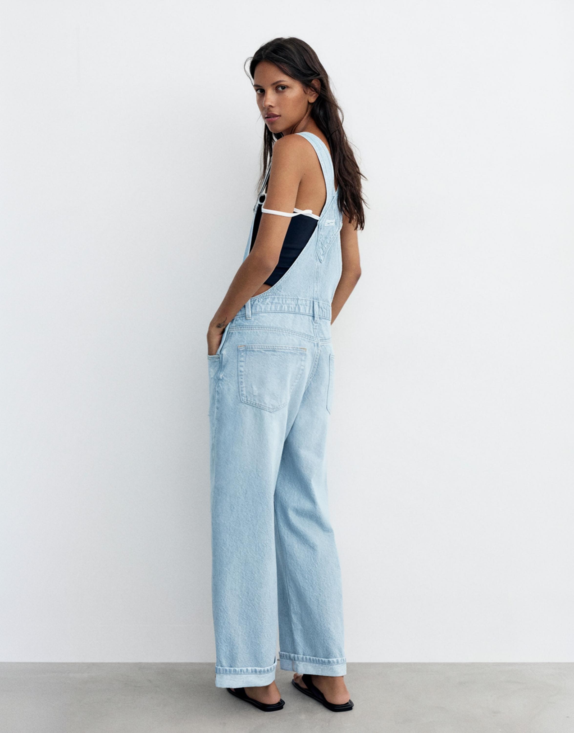 Long denim dungarees — Pale blue