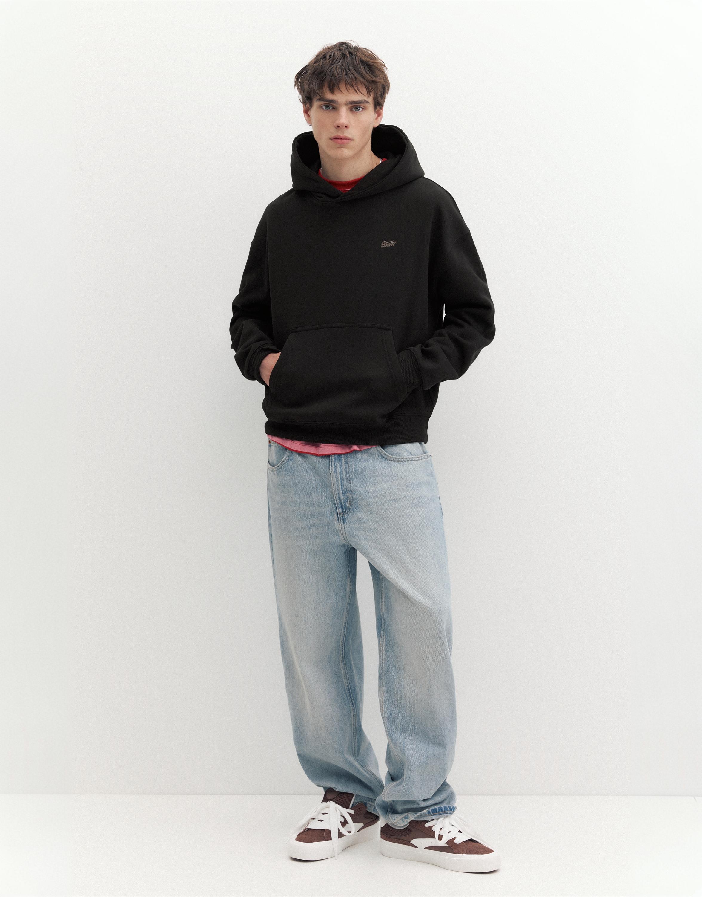 STWD logo boxy hoodie — Black