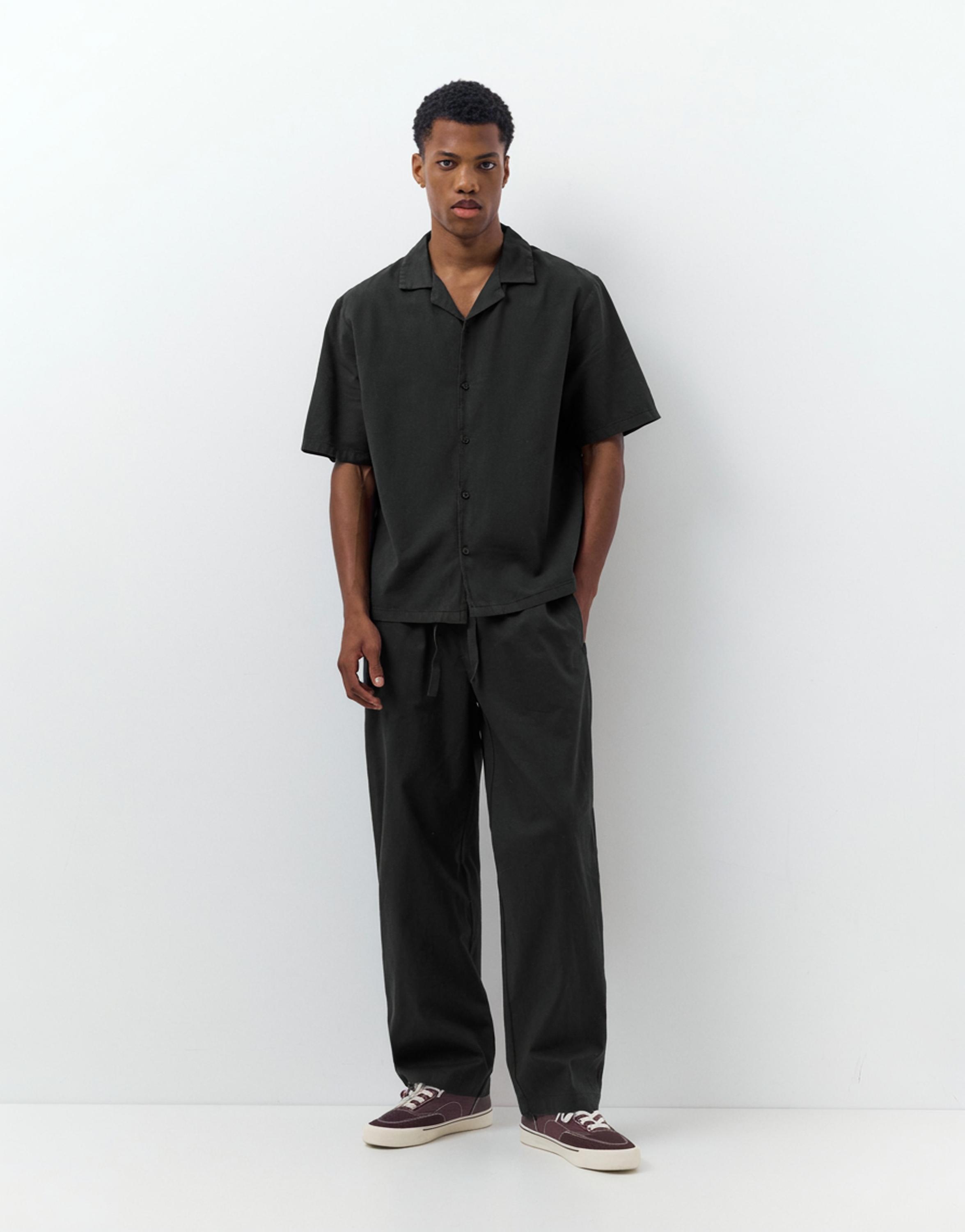Linen blend jogger trousers — Black