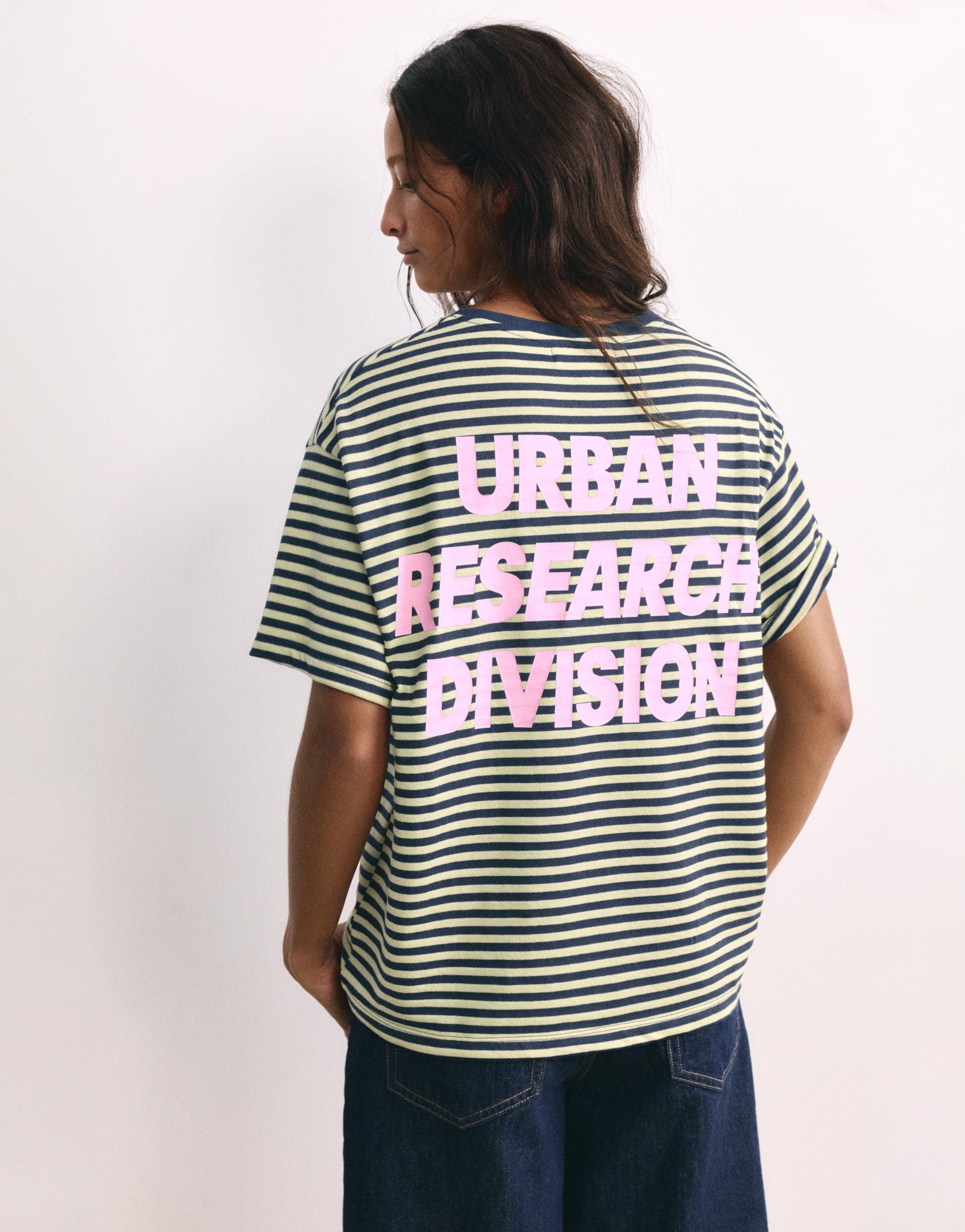 Striped T-shirt with text — Dark navy