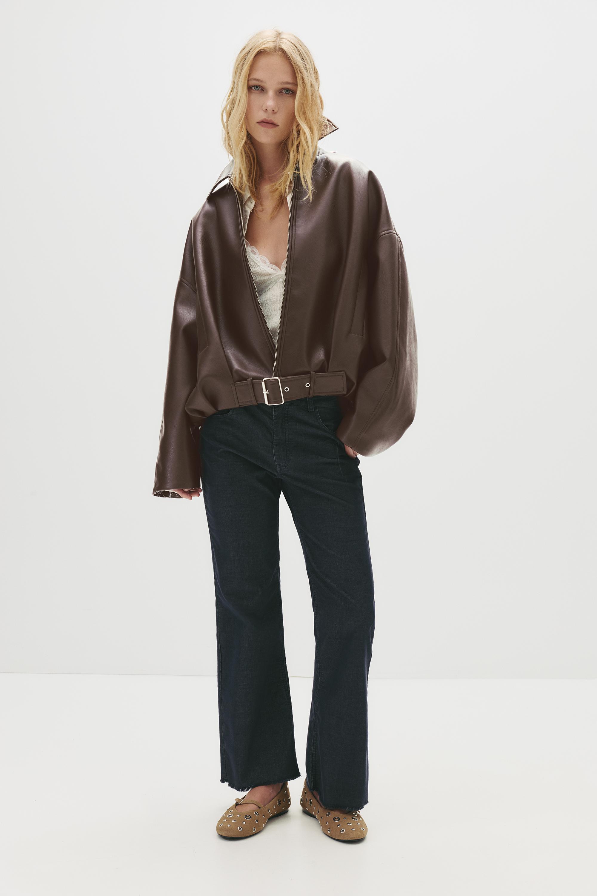 Leather effect balloon jacket — Chocolate