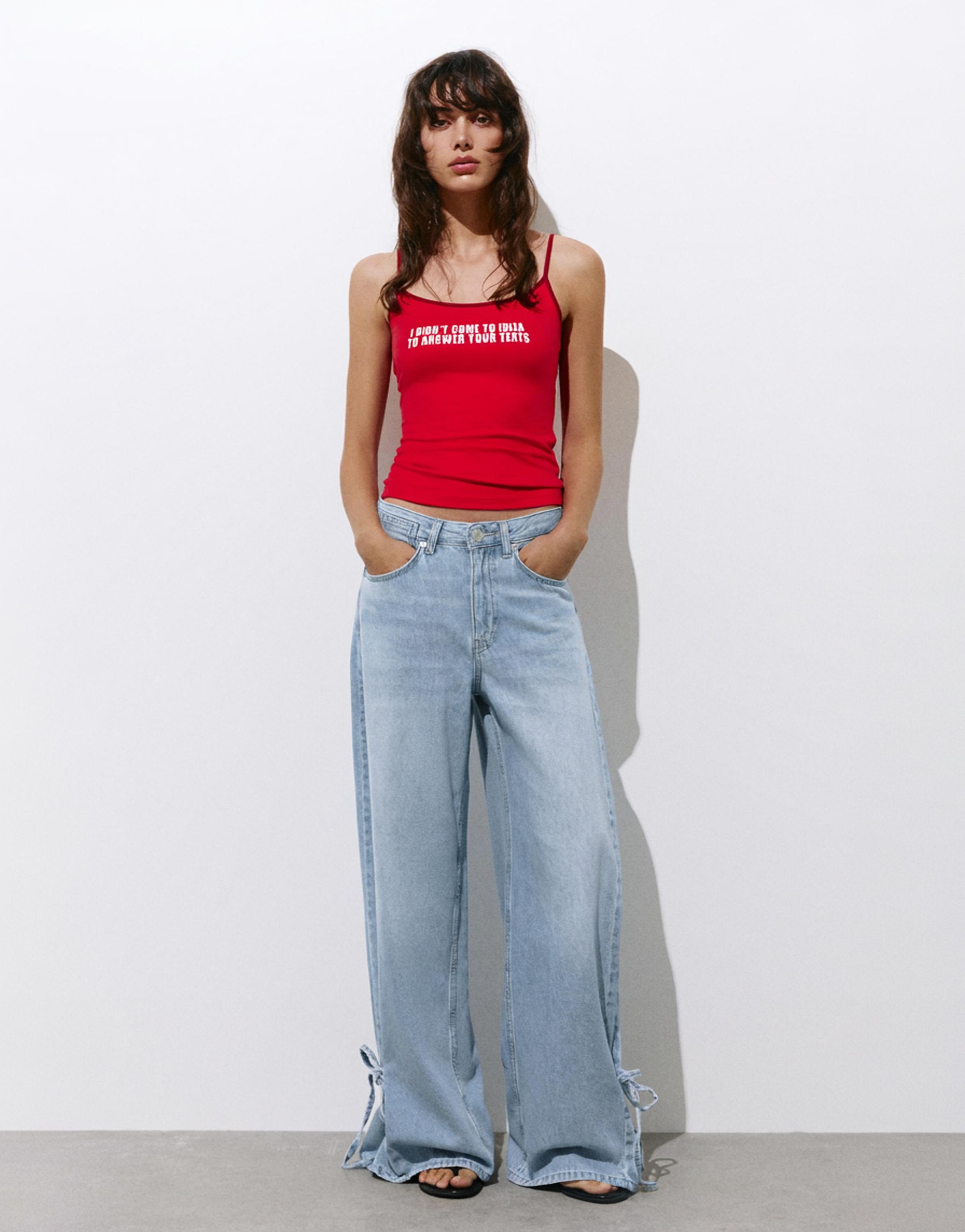 Wide-leg jeans with bows — Pale blue