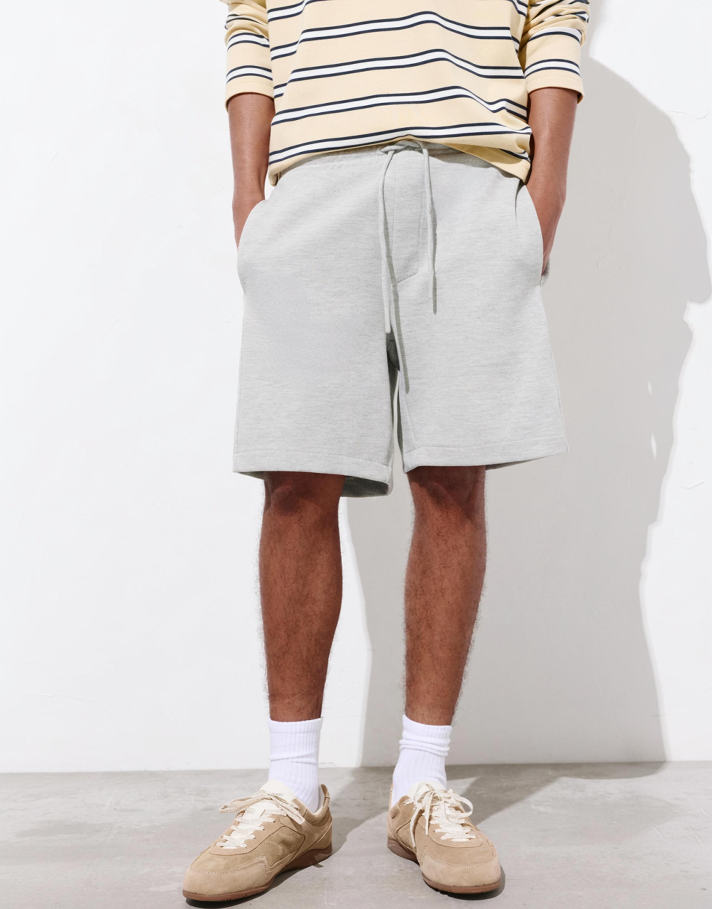 Piqué jogger Bermuda shorts — Grey marl (alternate view)
