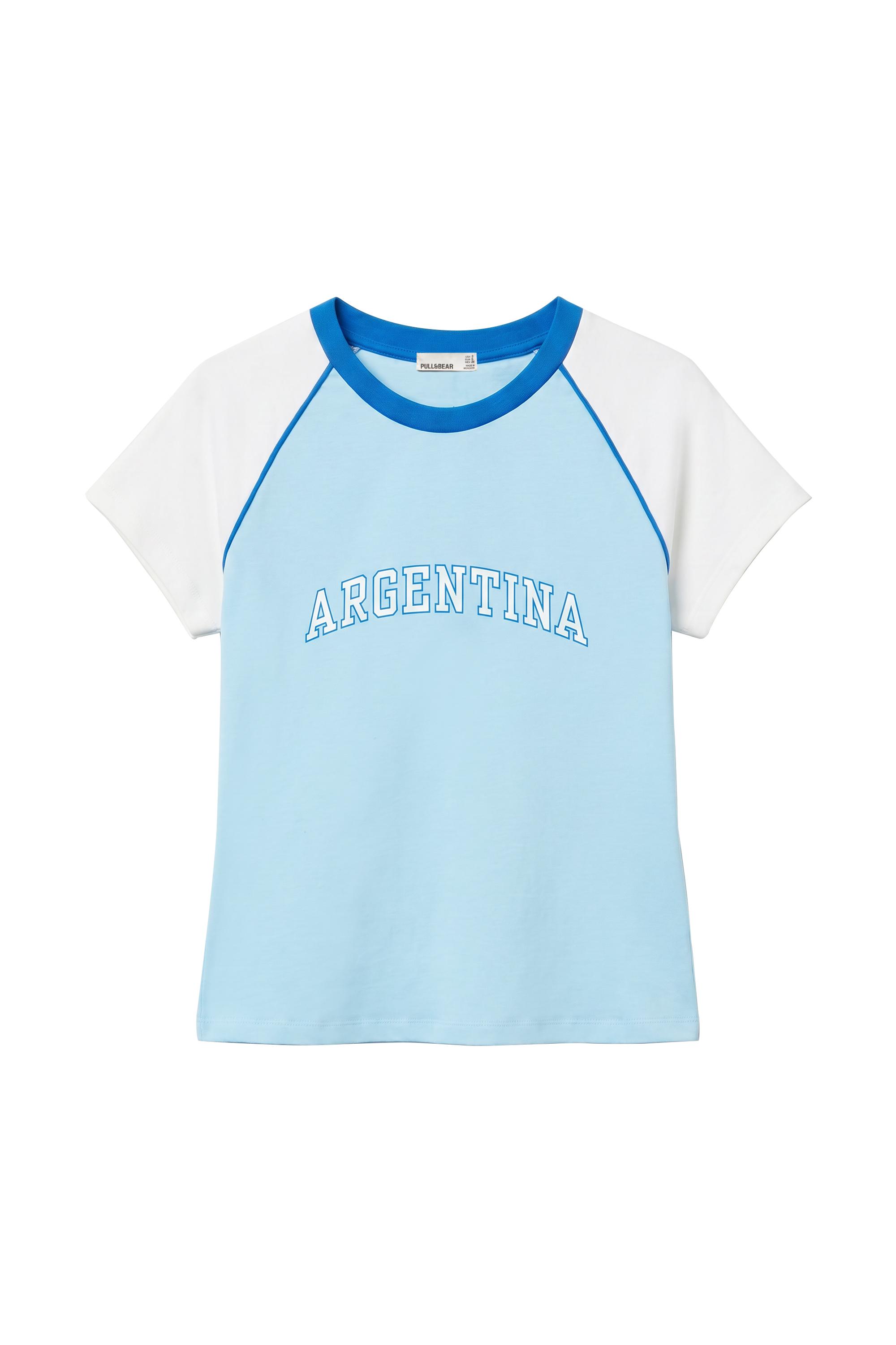 Pull&Bear Argentina baskılı slim fit tişört görsel 4