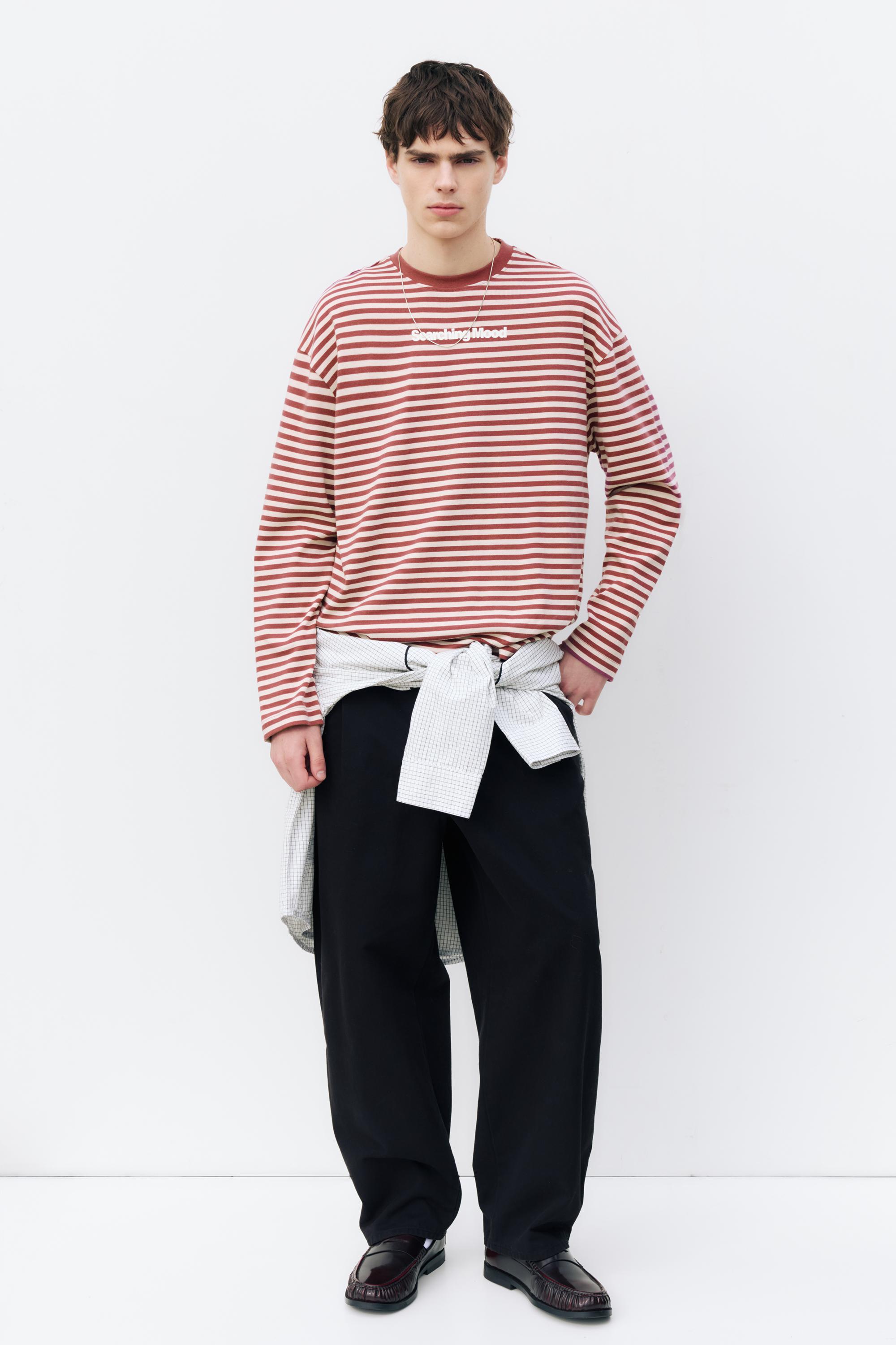 STWD striped text T-shirt — Burgundy