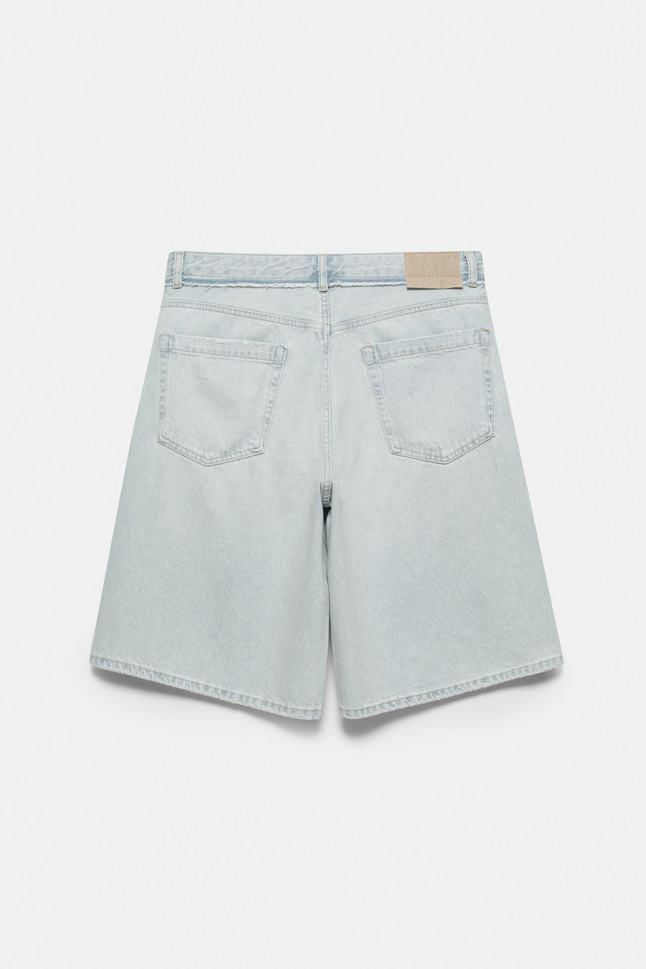 Wide-leg denim Bermuda shorts — Pale indigo