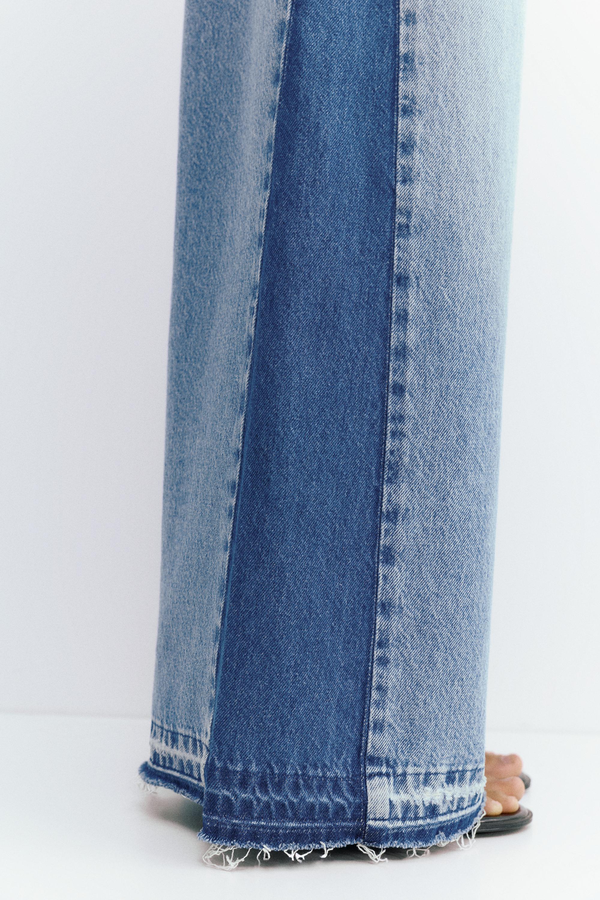 Wide-leg patchwork jeans — Medium blue