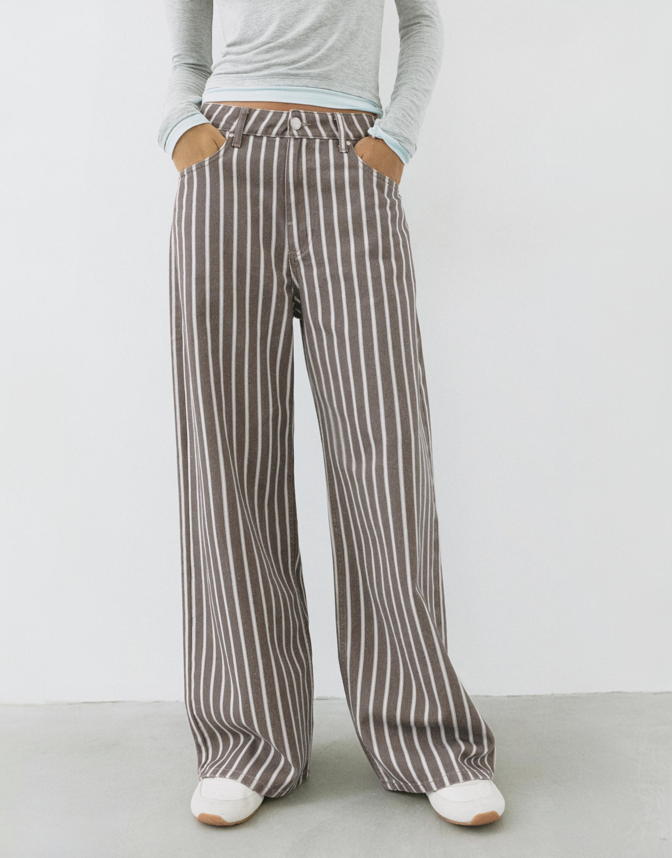 Low-rise striped baggy jeans — Brown