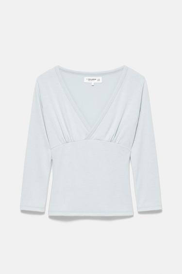 Surplice neckline top — Pale blue 3
