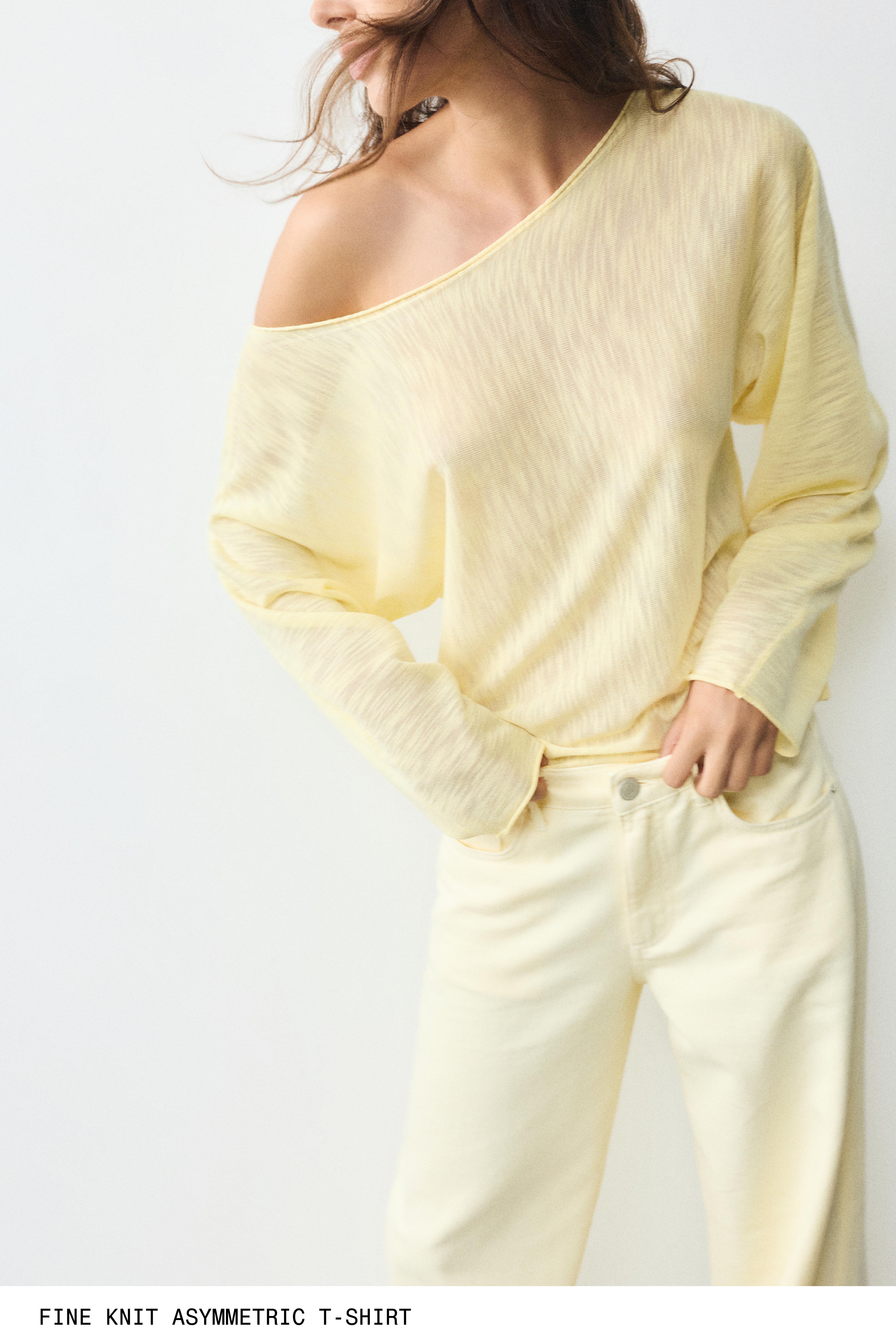 Fine knit asymmetric T-shirt — Yellow