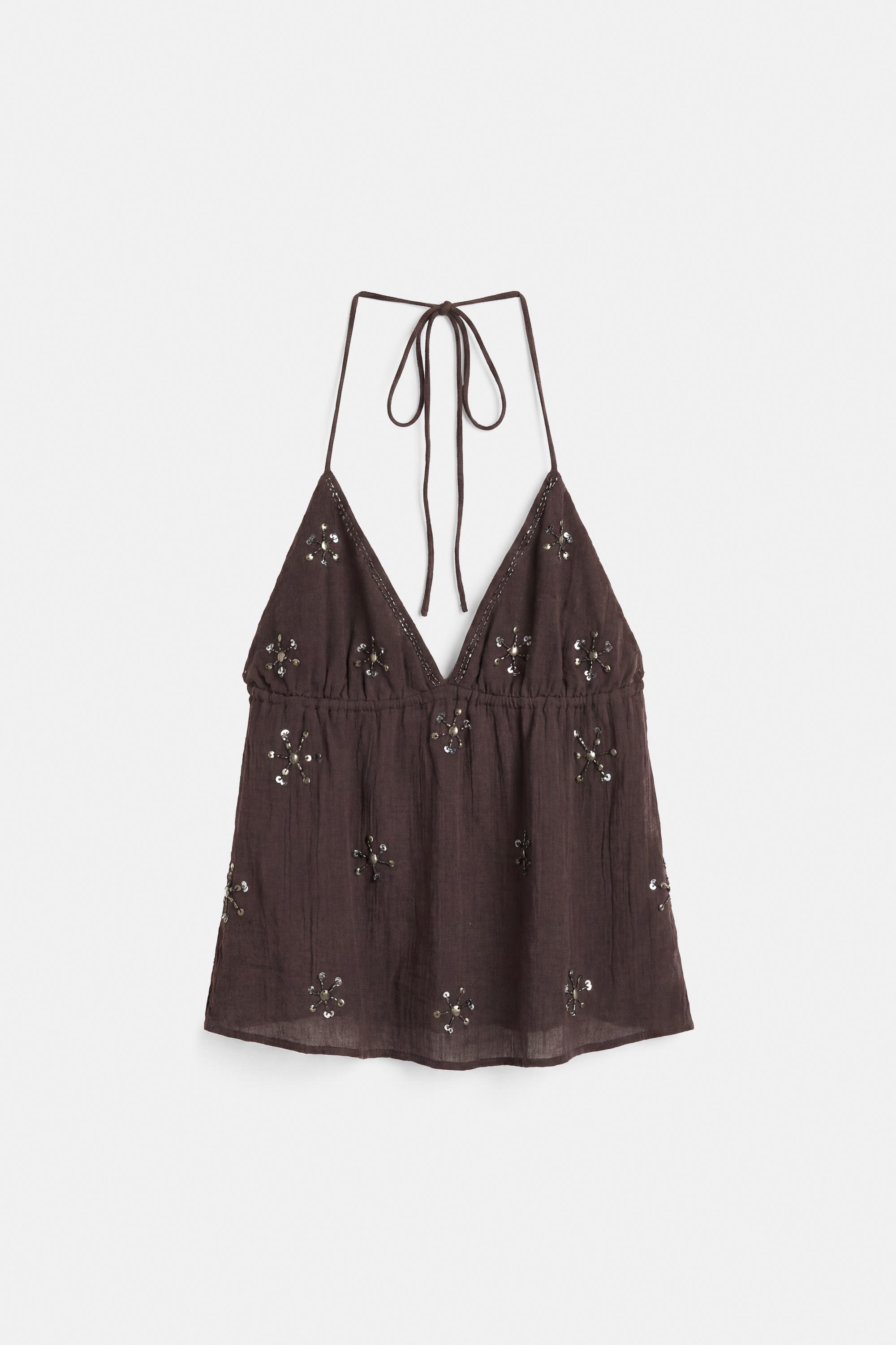 Beaded halter top — Brown
