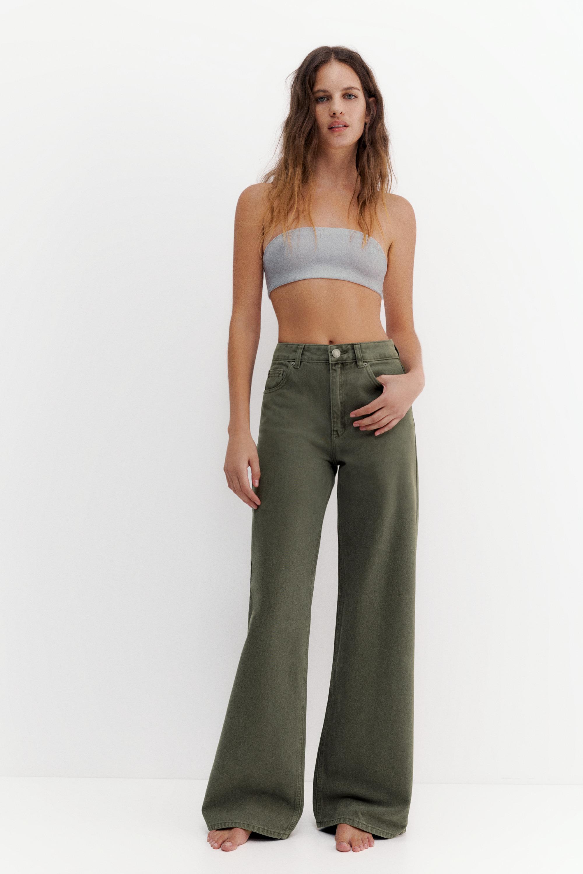 High-waist wide-leg jeans — Khaki