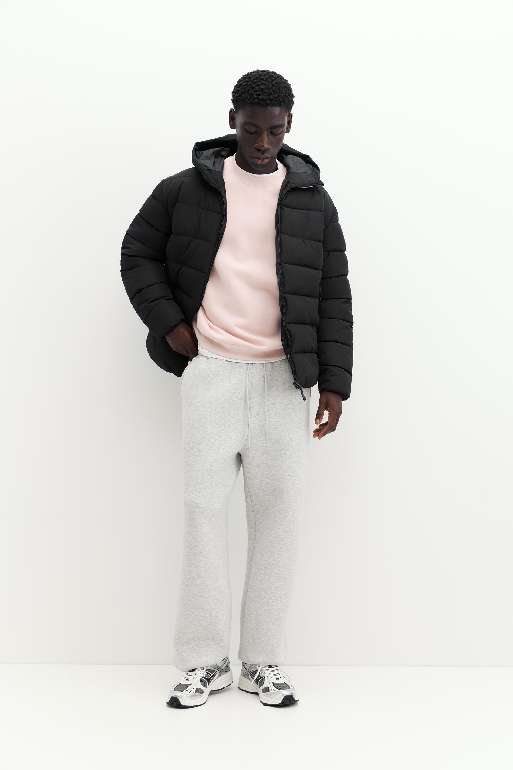 Puffer jacket with hood — Black