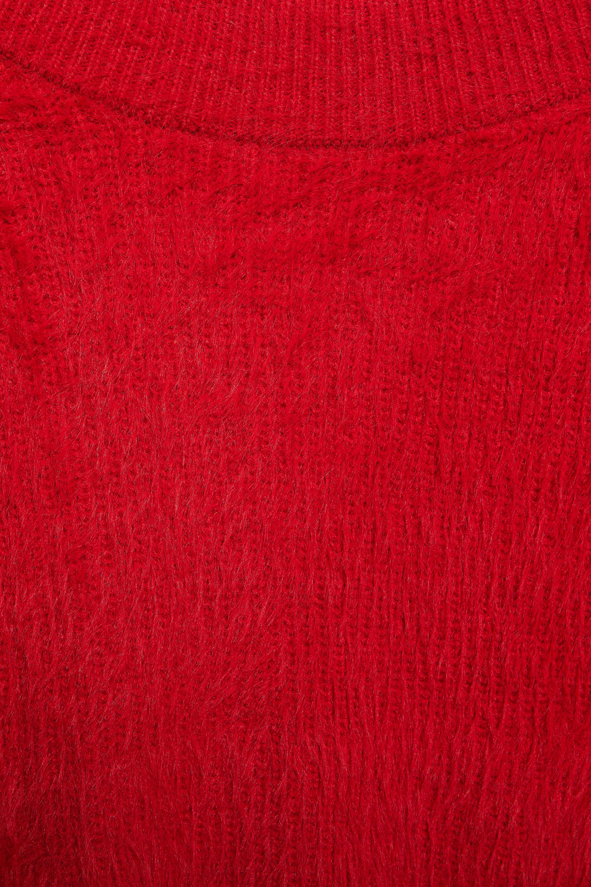 Asymmetric faux fur sweater — Red