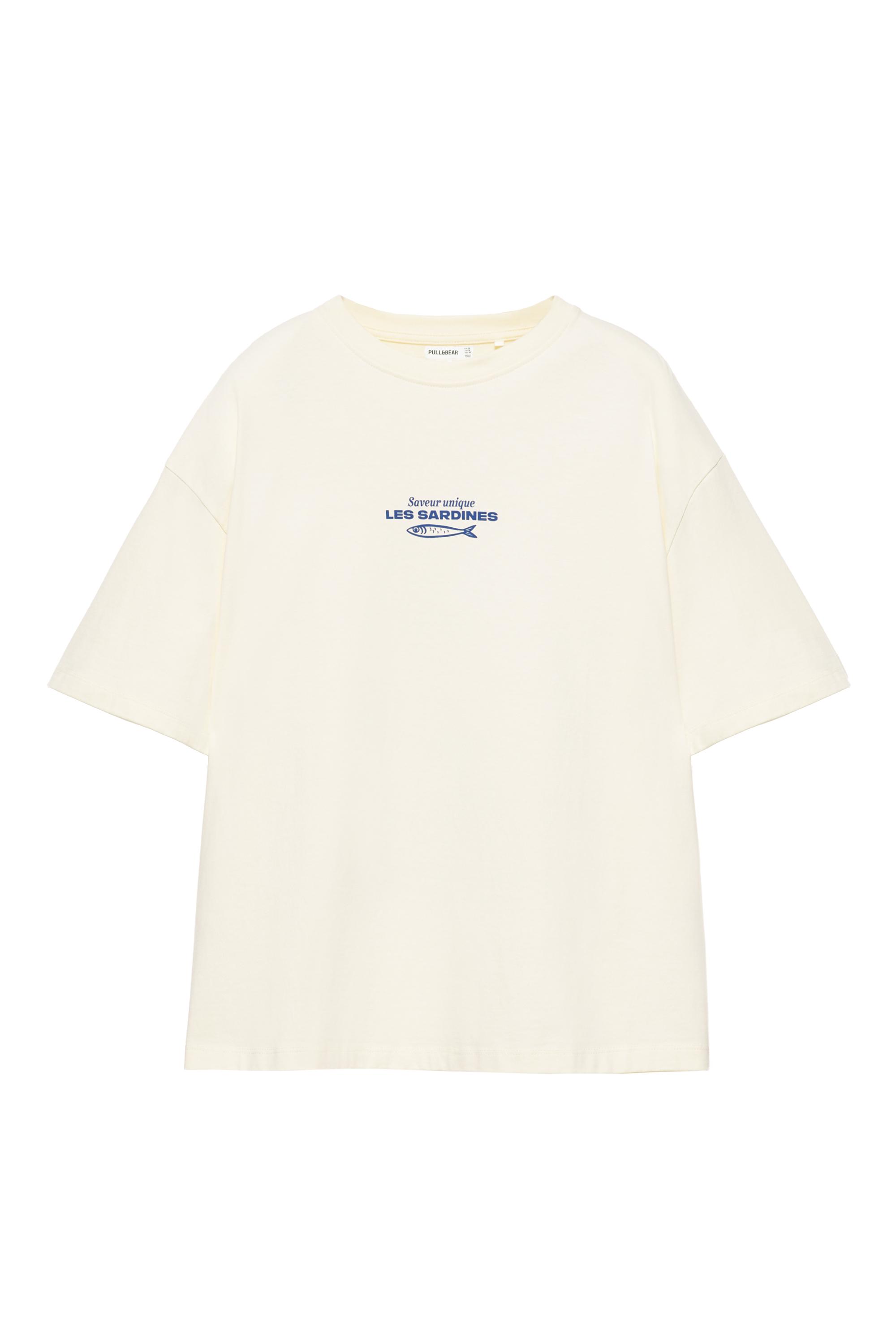 Pull&Bear Sardalya baskılı oversize tişört görsel 3