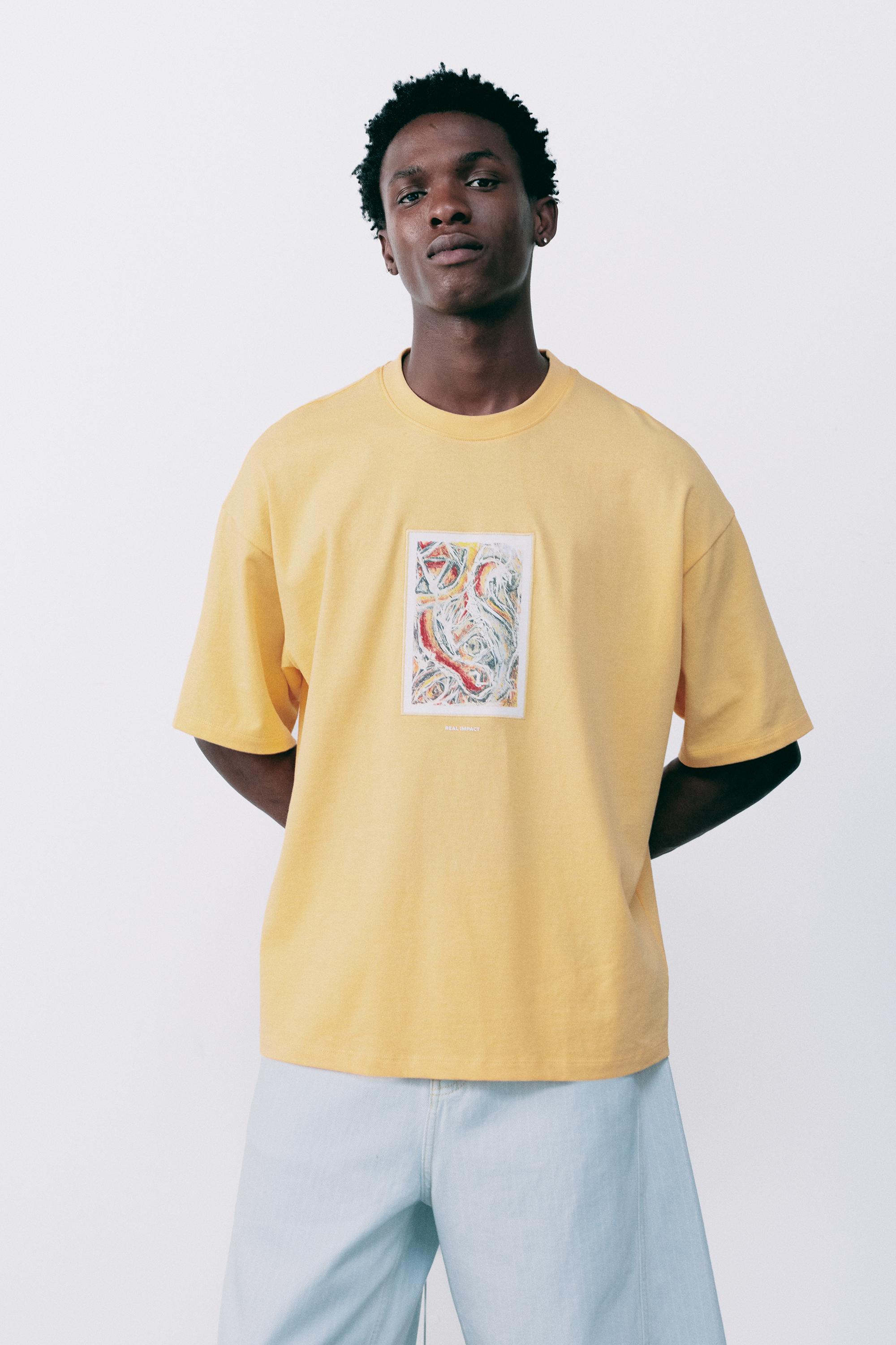 Relaxed fit embroidered T-shirt — Yellow