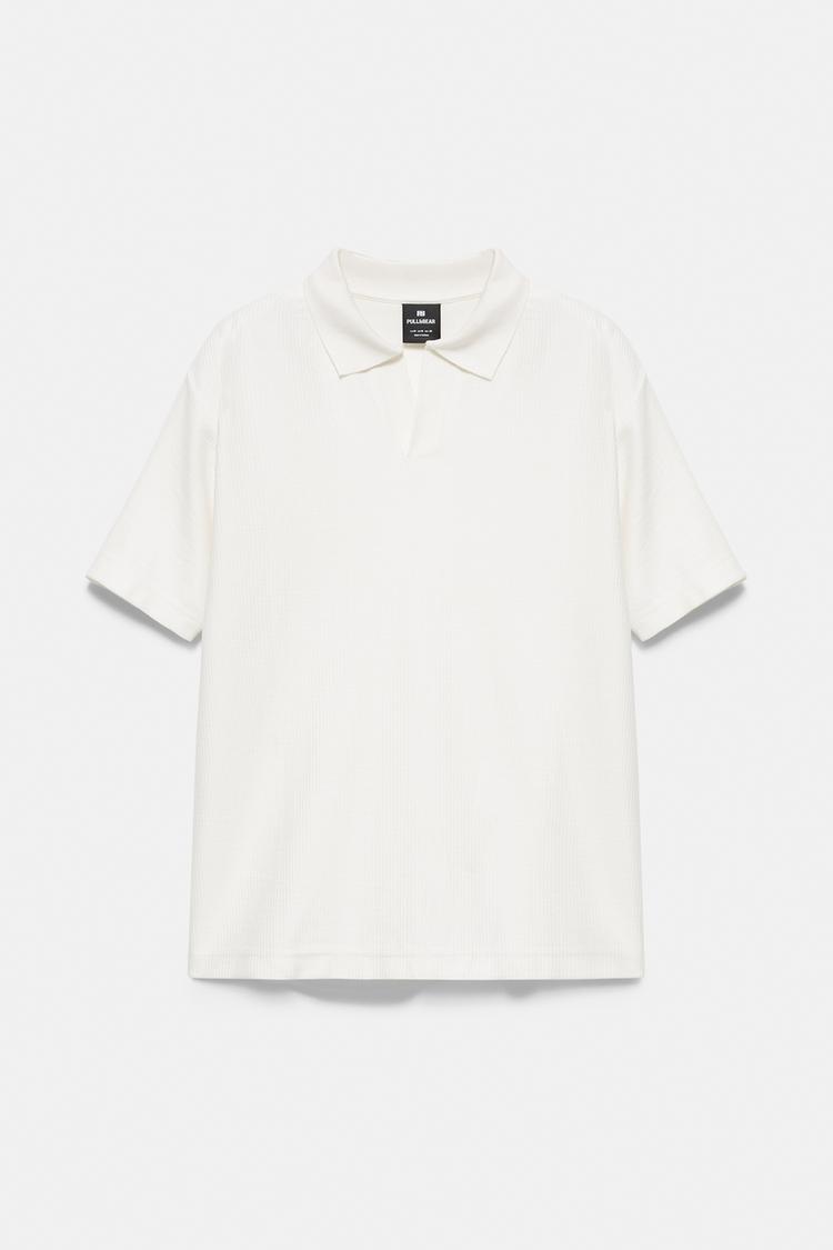 Textured short sleeve polo shirt — Off white