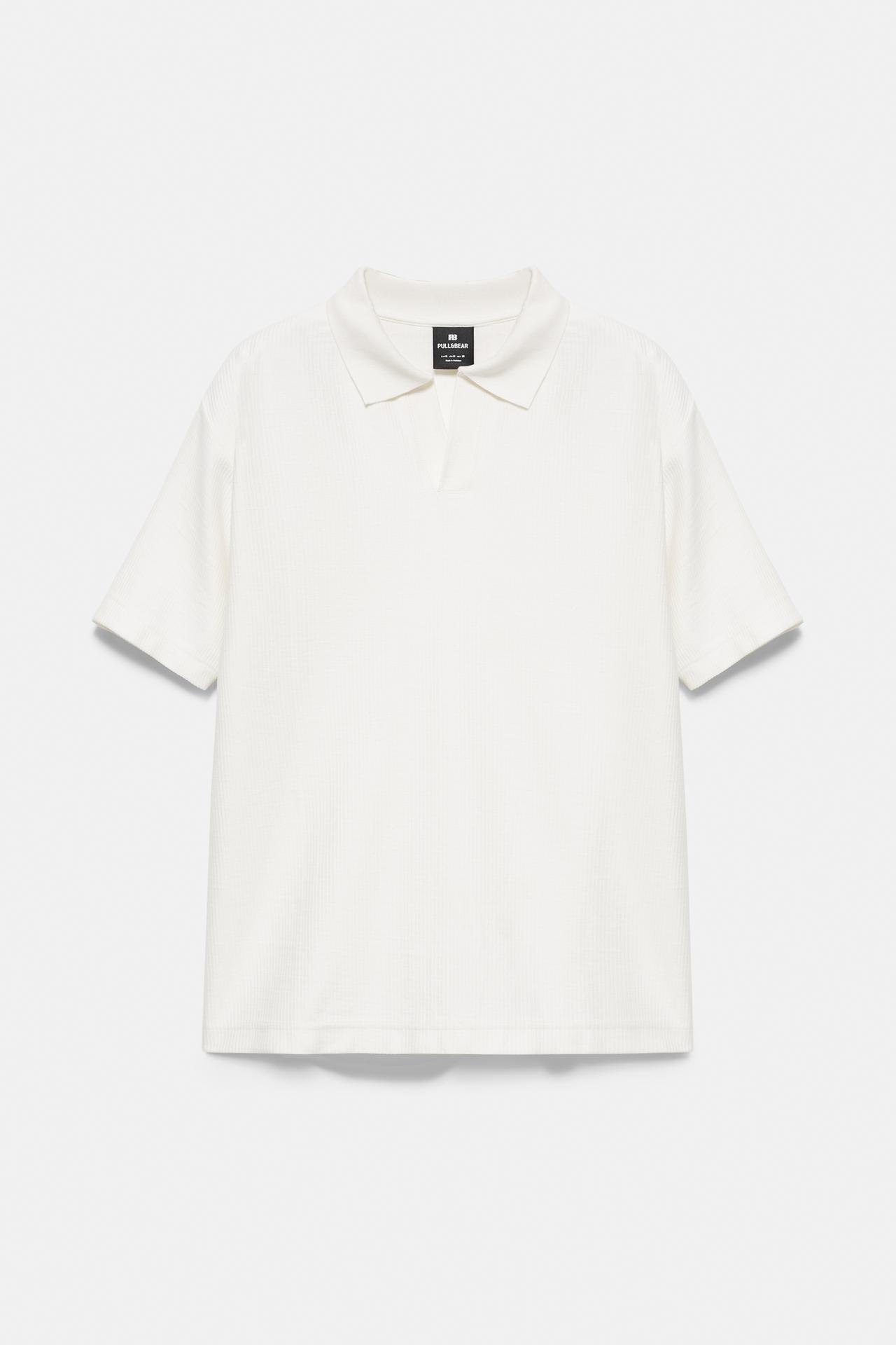 Textured short sleeve polo shirt — Off white