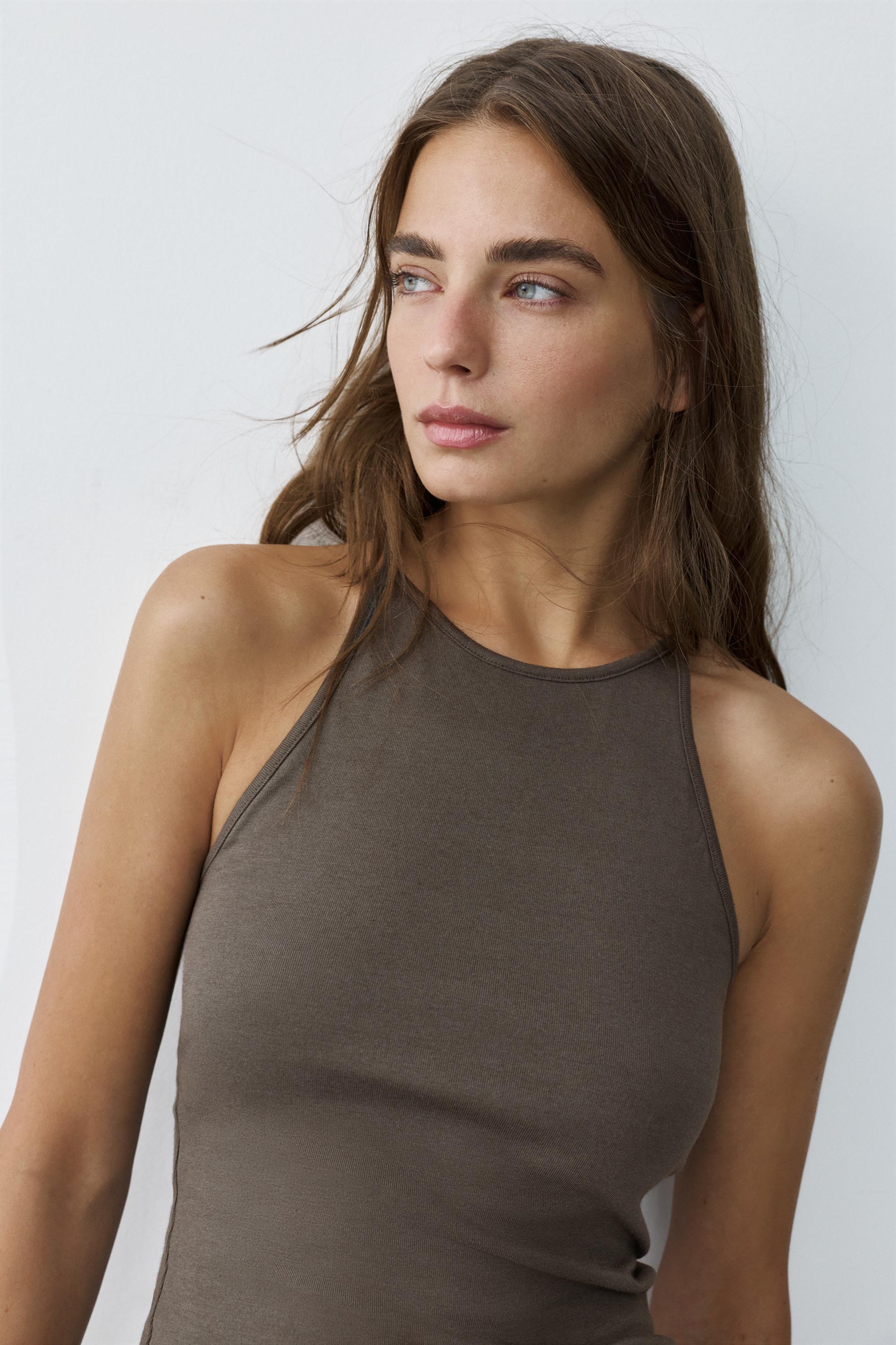 Halter-neck strappy back top — Mink