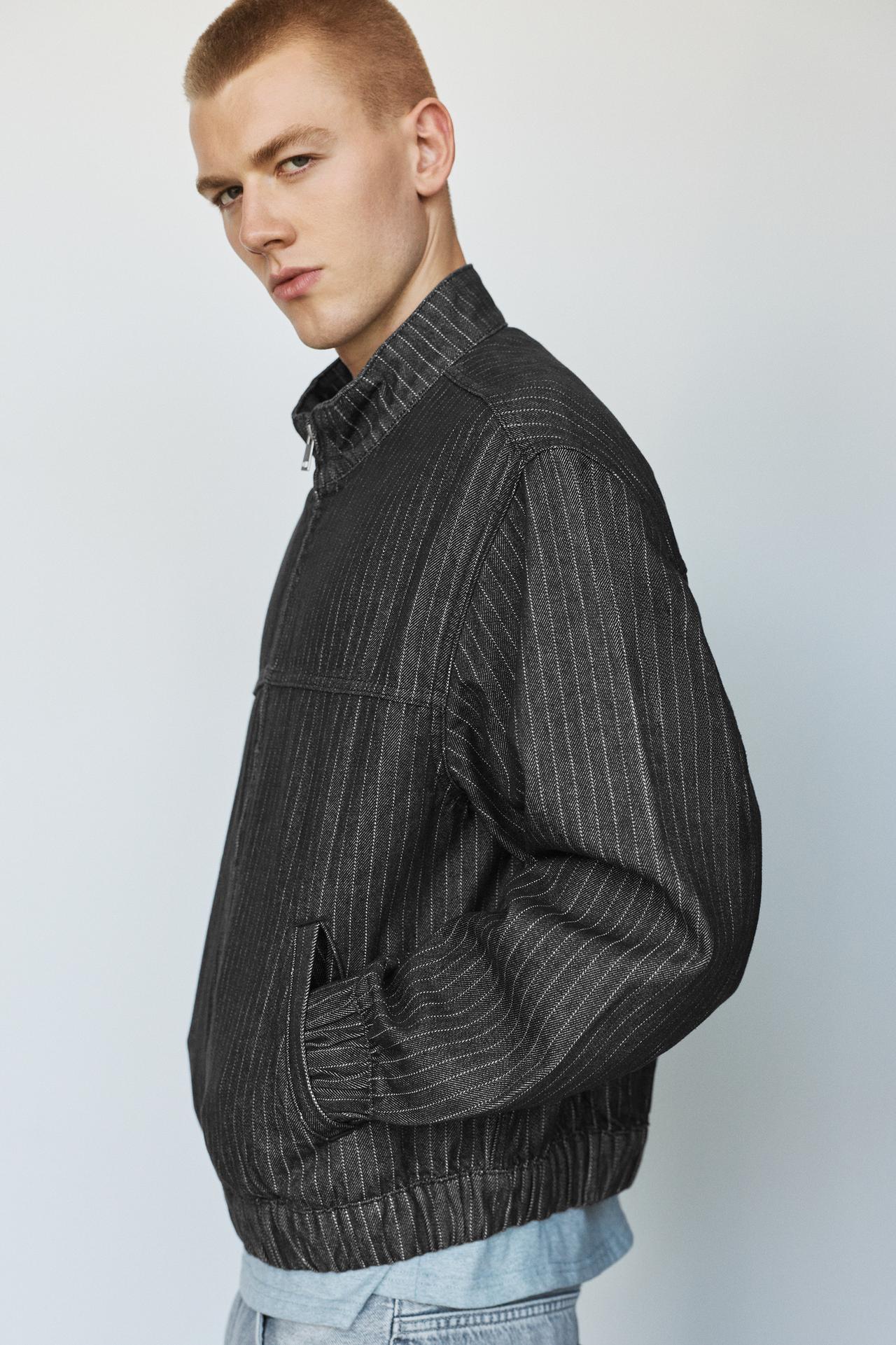Striped denim jacket — Black