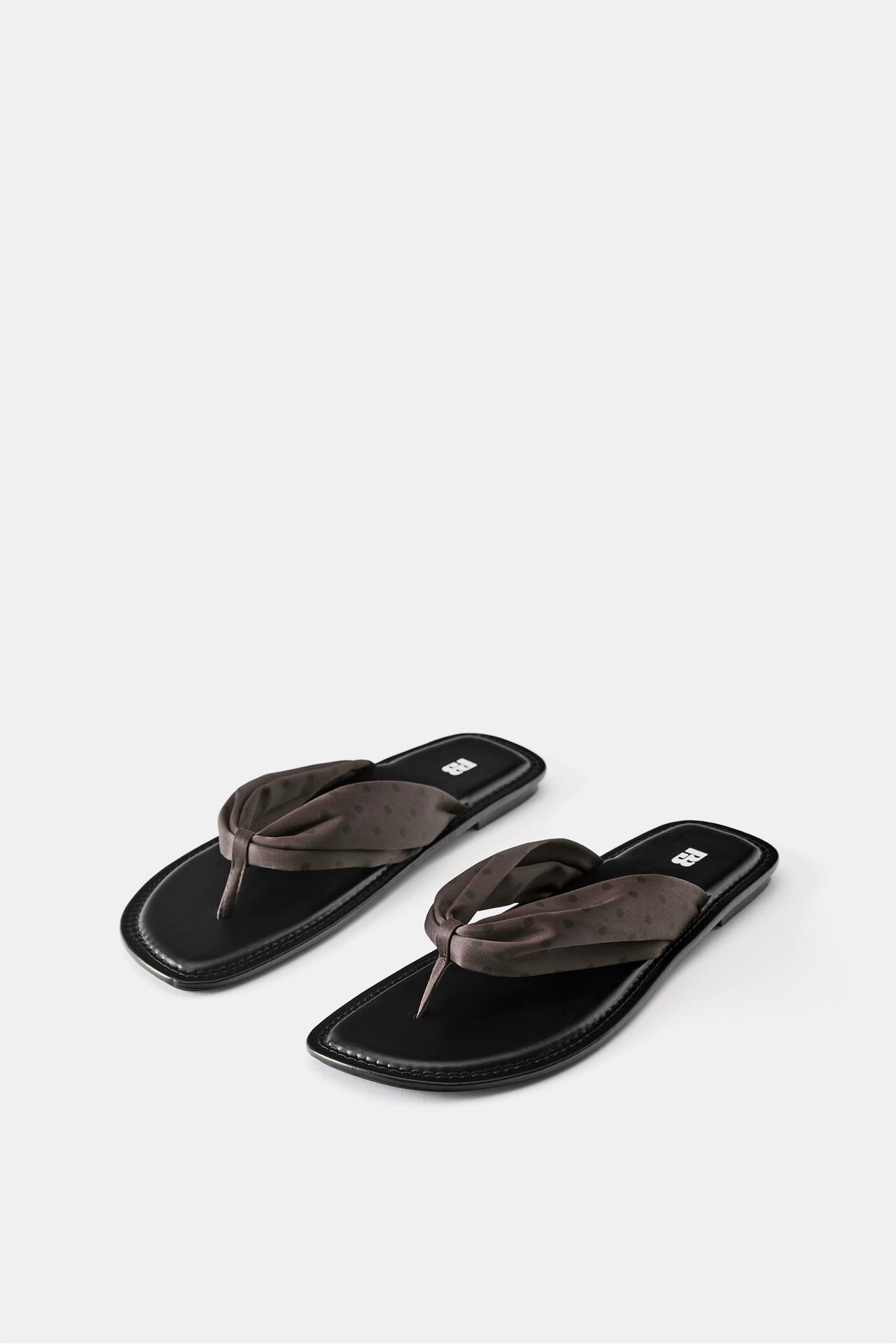 Polka dot flat slider sandals — Brown