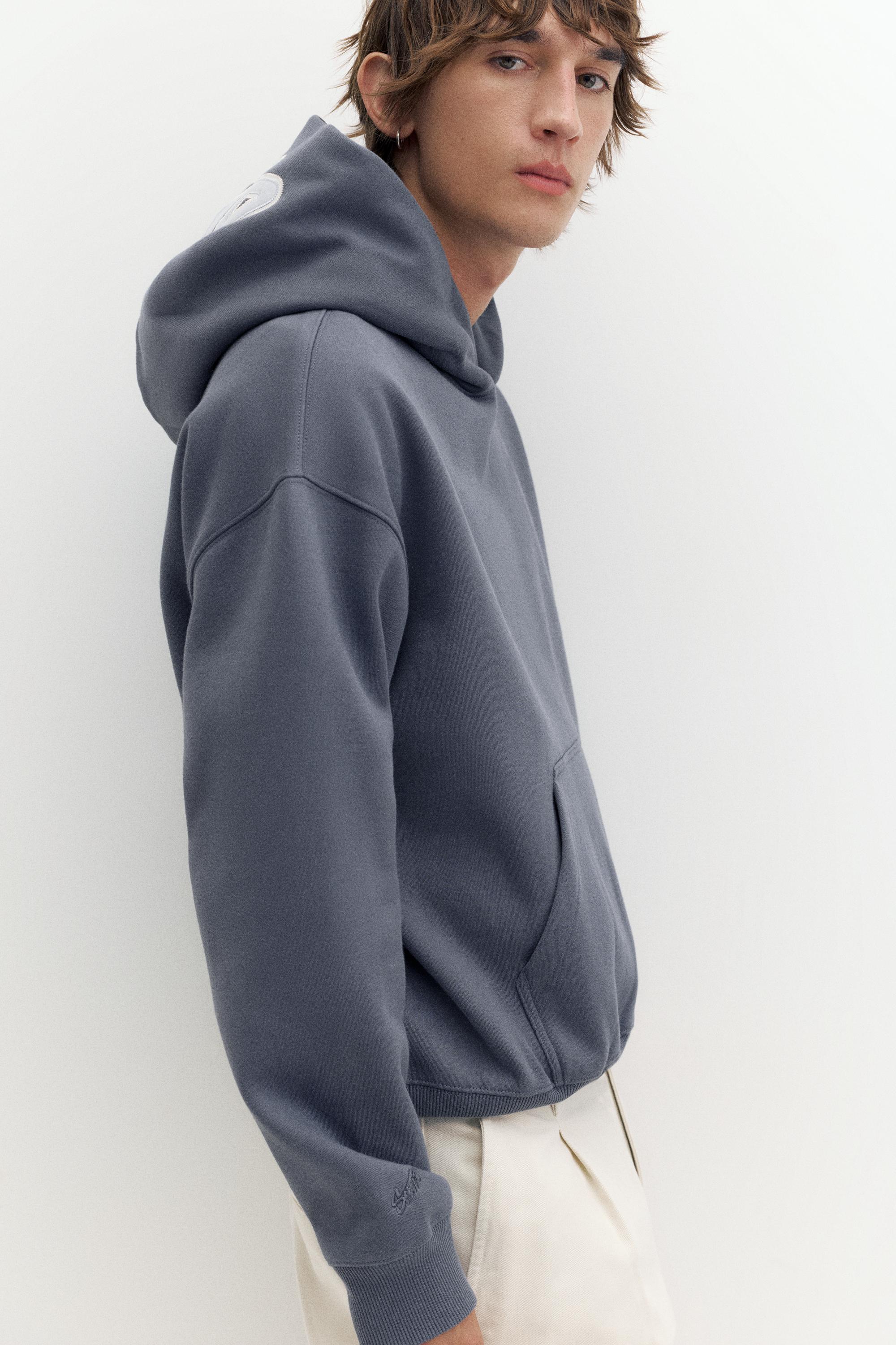 STWD boxy-fit logo hoodie — Grey blue
