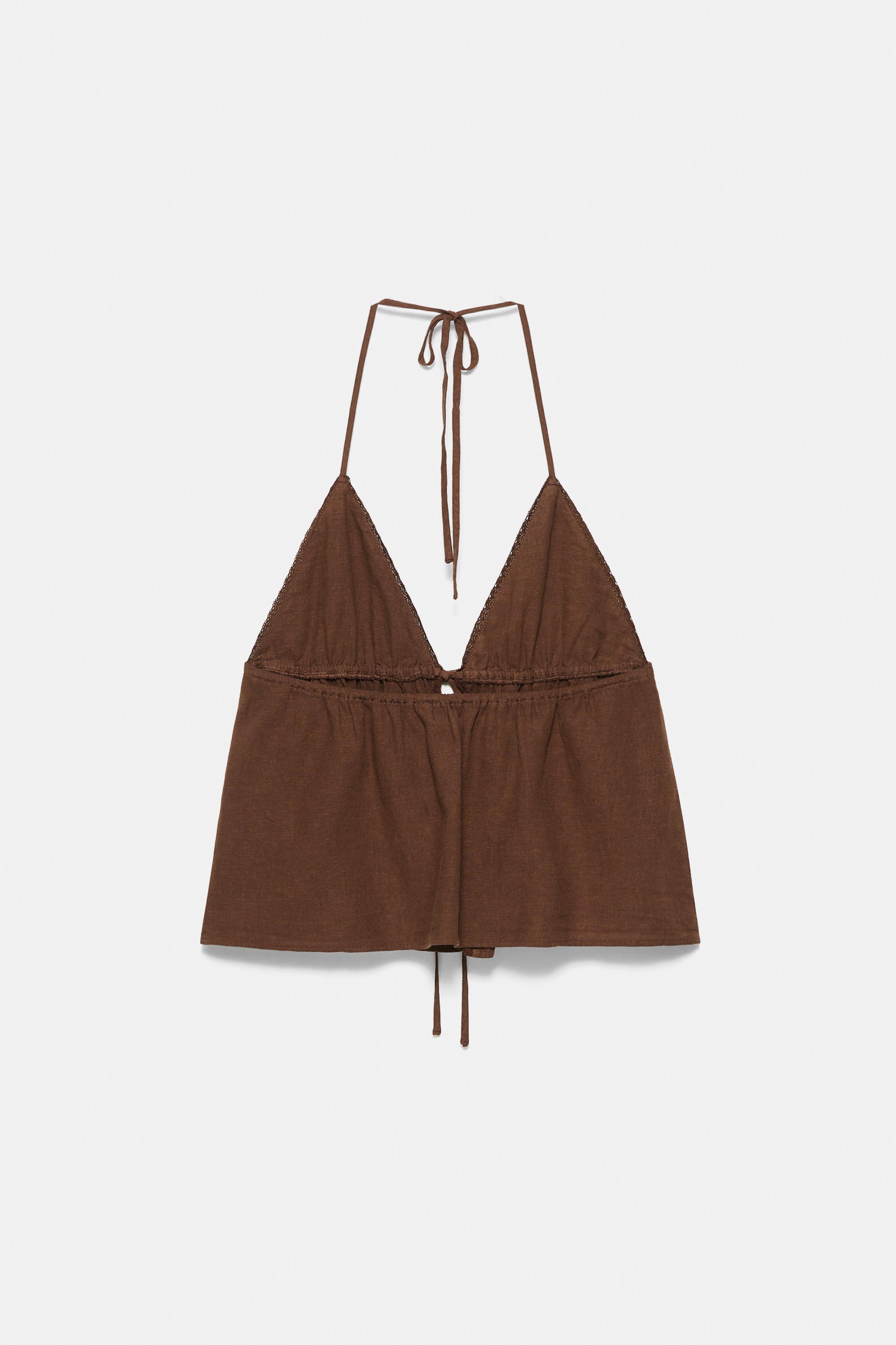 Linen blend halter top — Chocolate