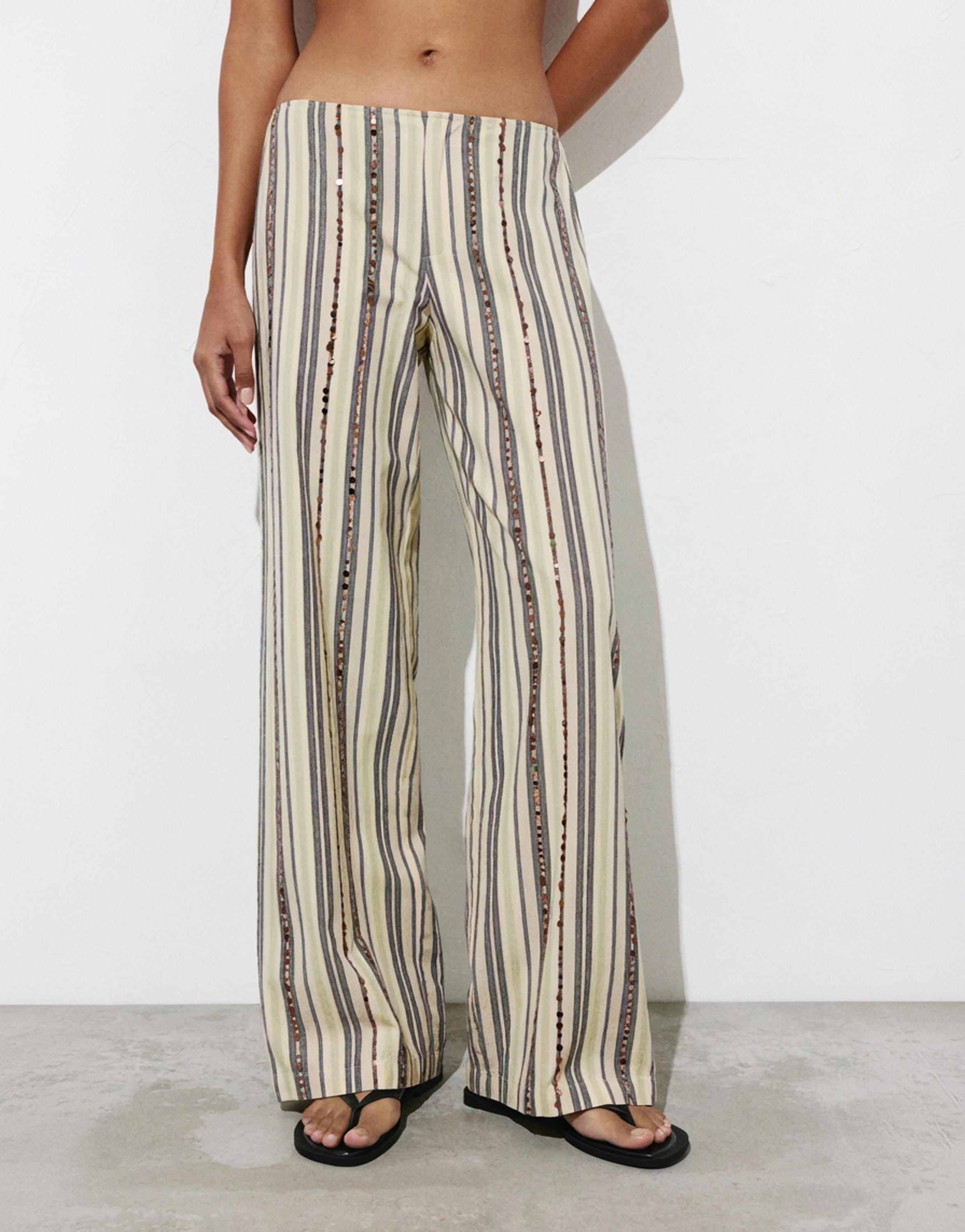 Striped sequin trousers — Brown