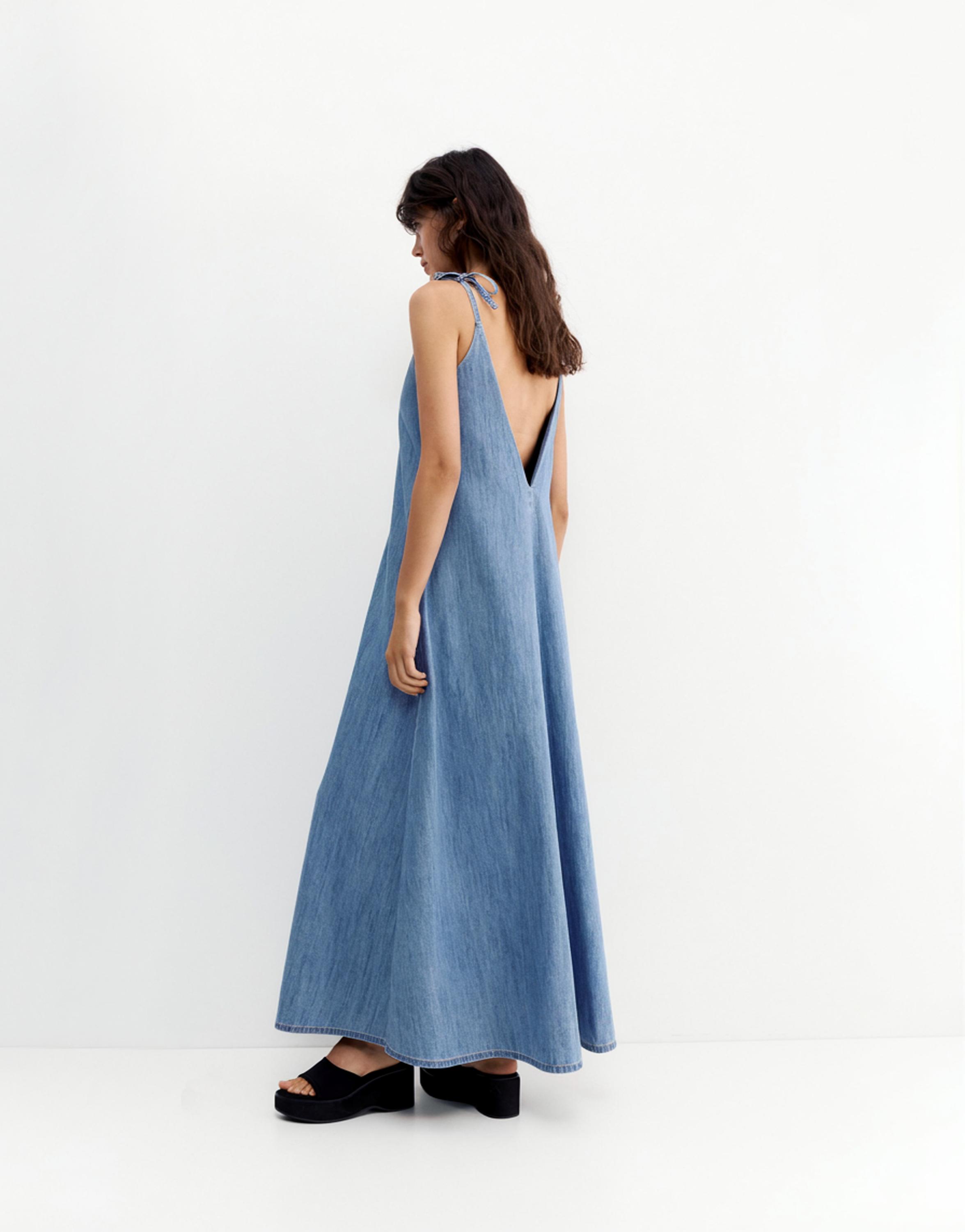 Long denim strappy dress — Pale blue