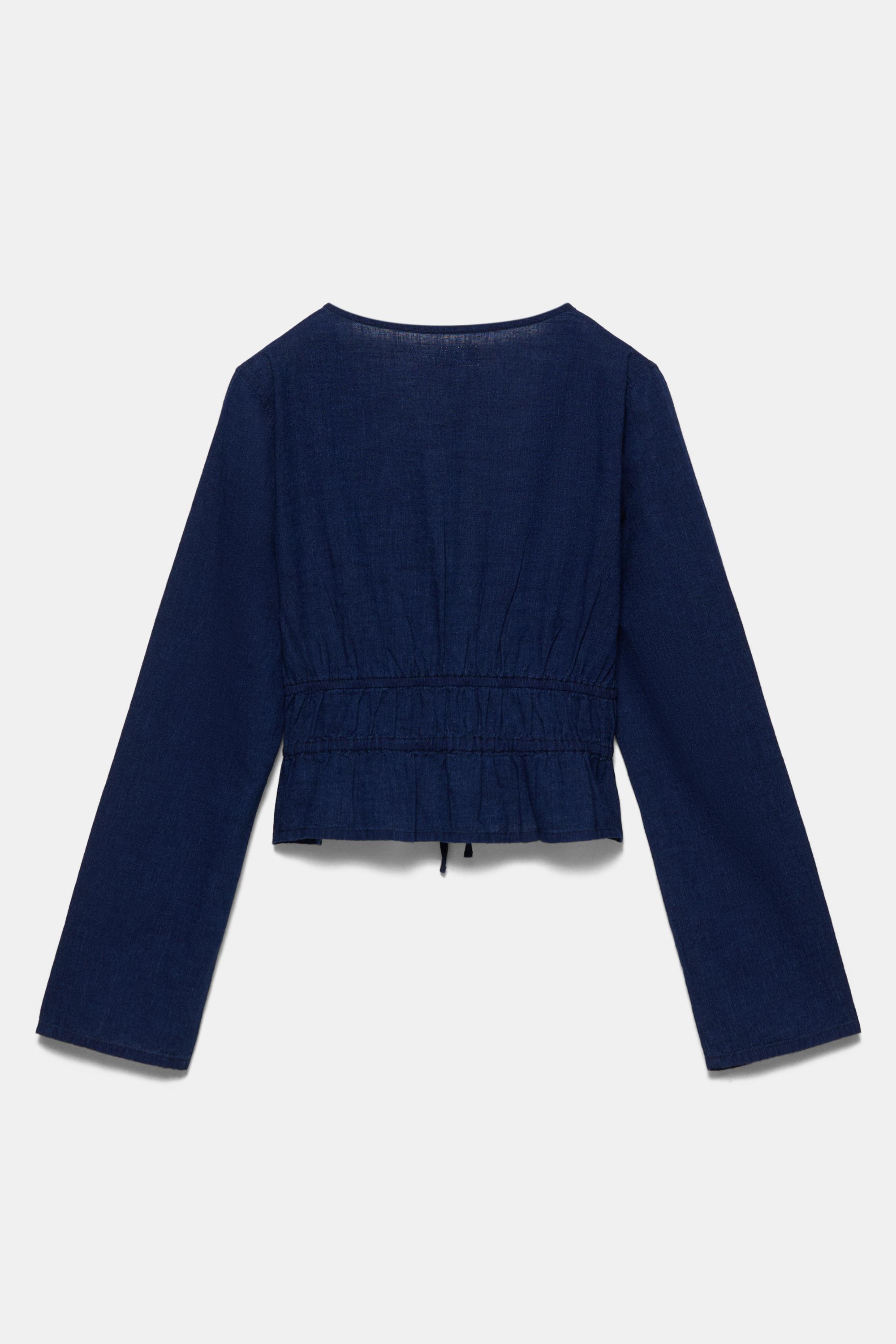 Bağcıklı denim bluz