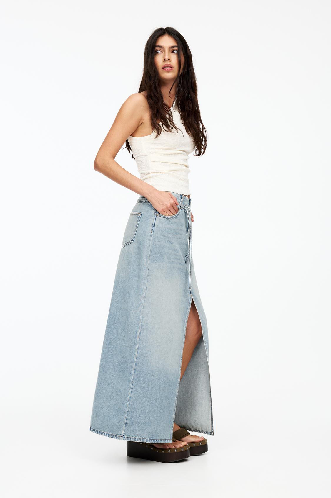 Denim halflange rok met riem PULL&BEAR