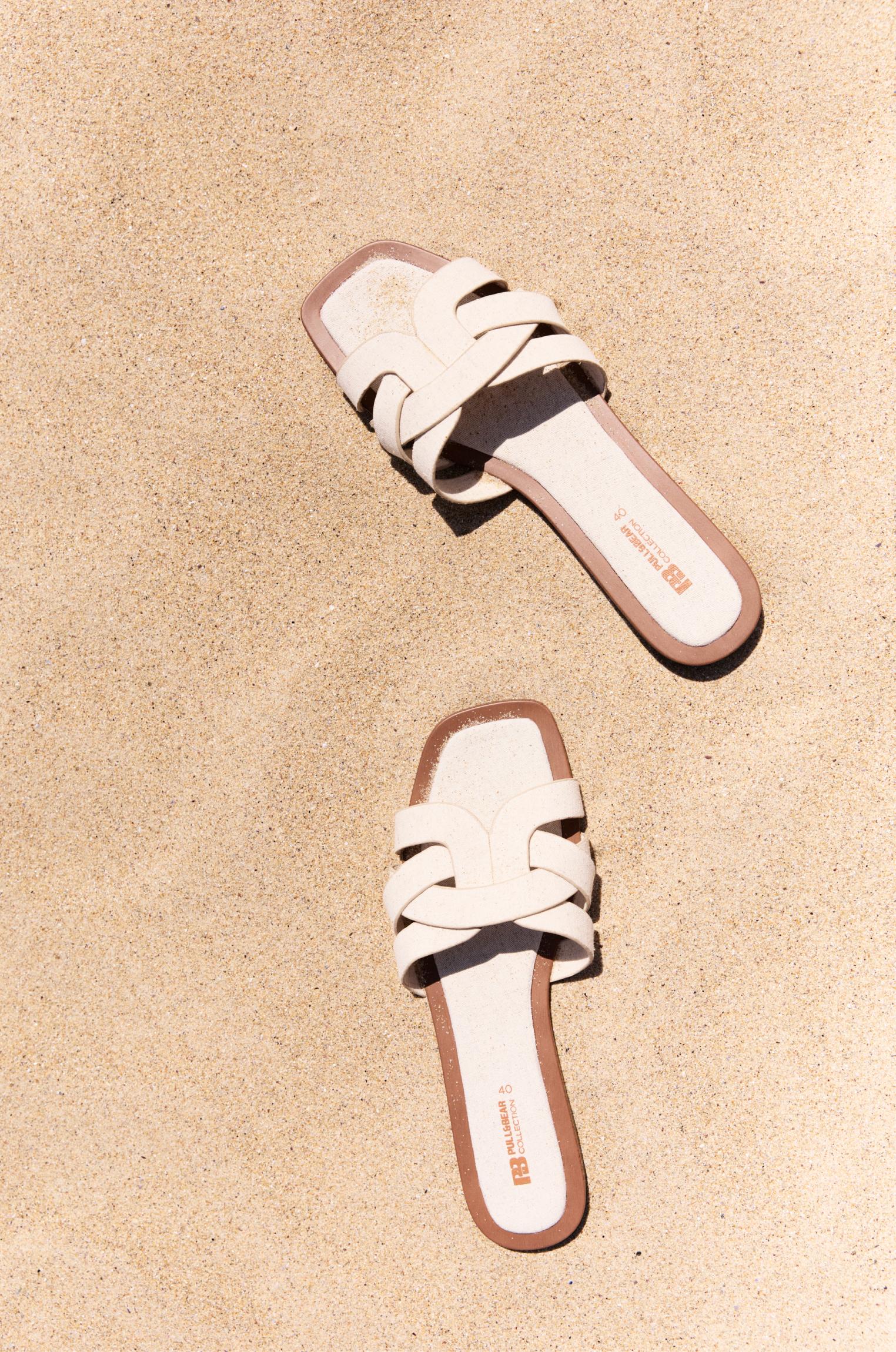 Fabric flat slider sandals — Ecru