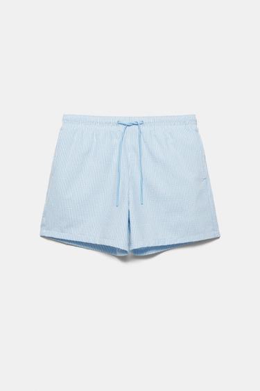 Striped seersucker swimming trunks — Blue 2