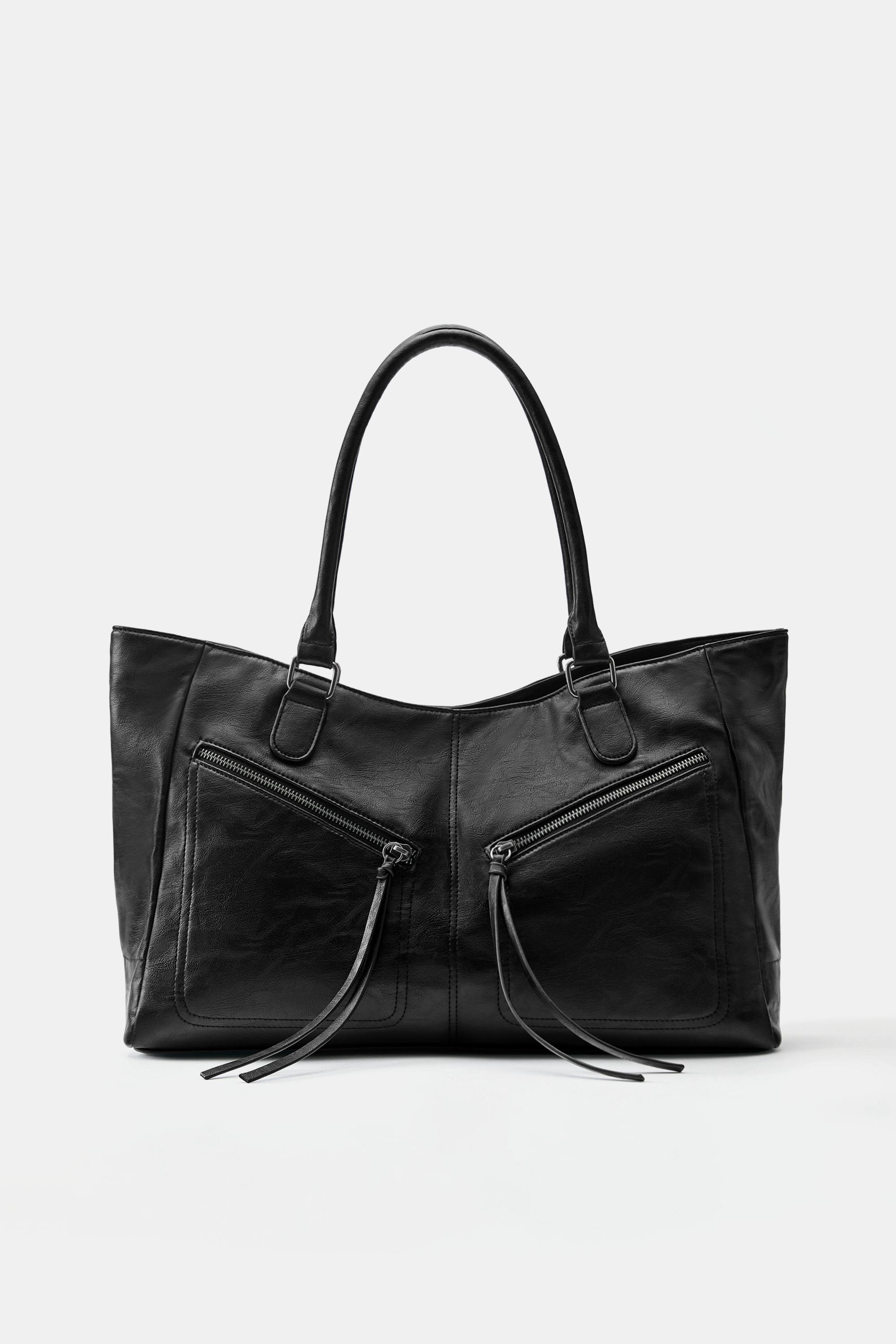 Zip detail tote bag — Black