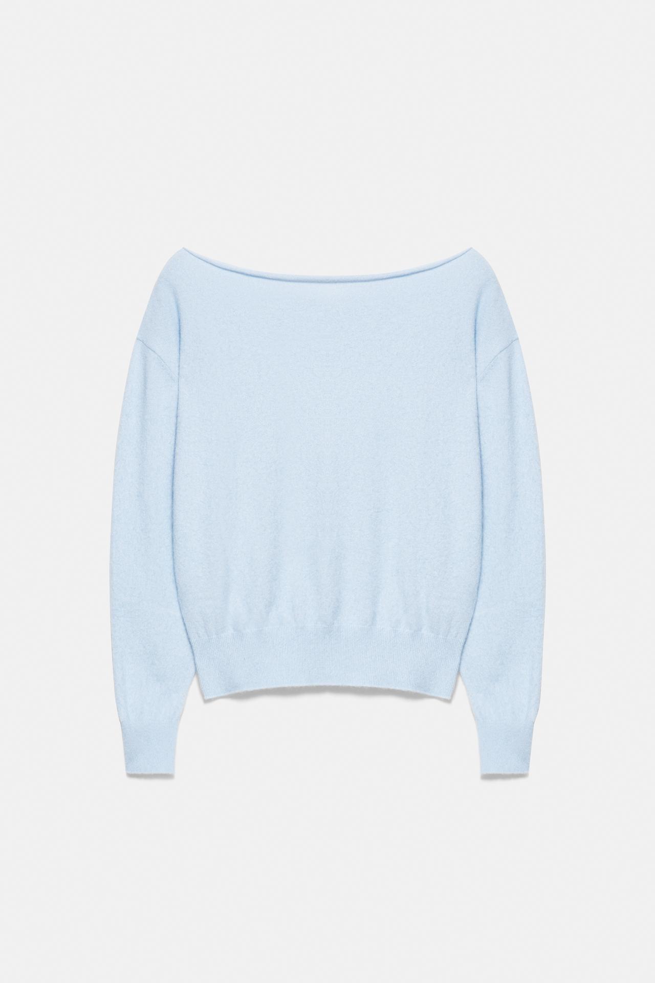 Soft-touch boat neck jumper — Pale sky blue