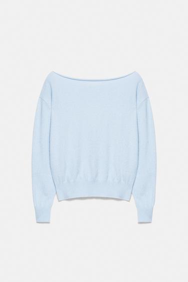 Soft-touch boat neck jumper — Pale sky blue 6