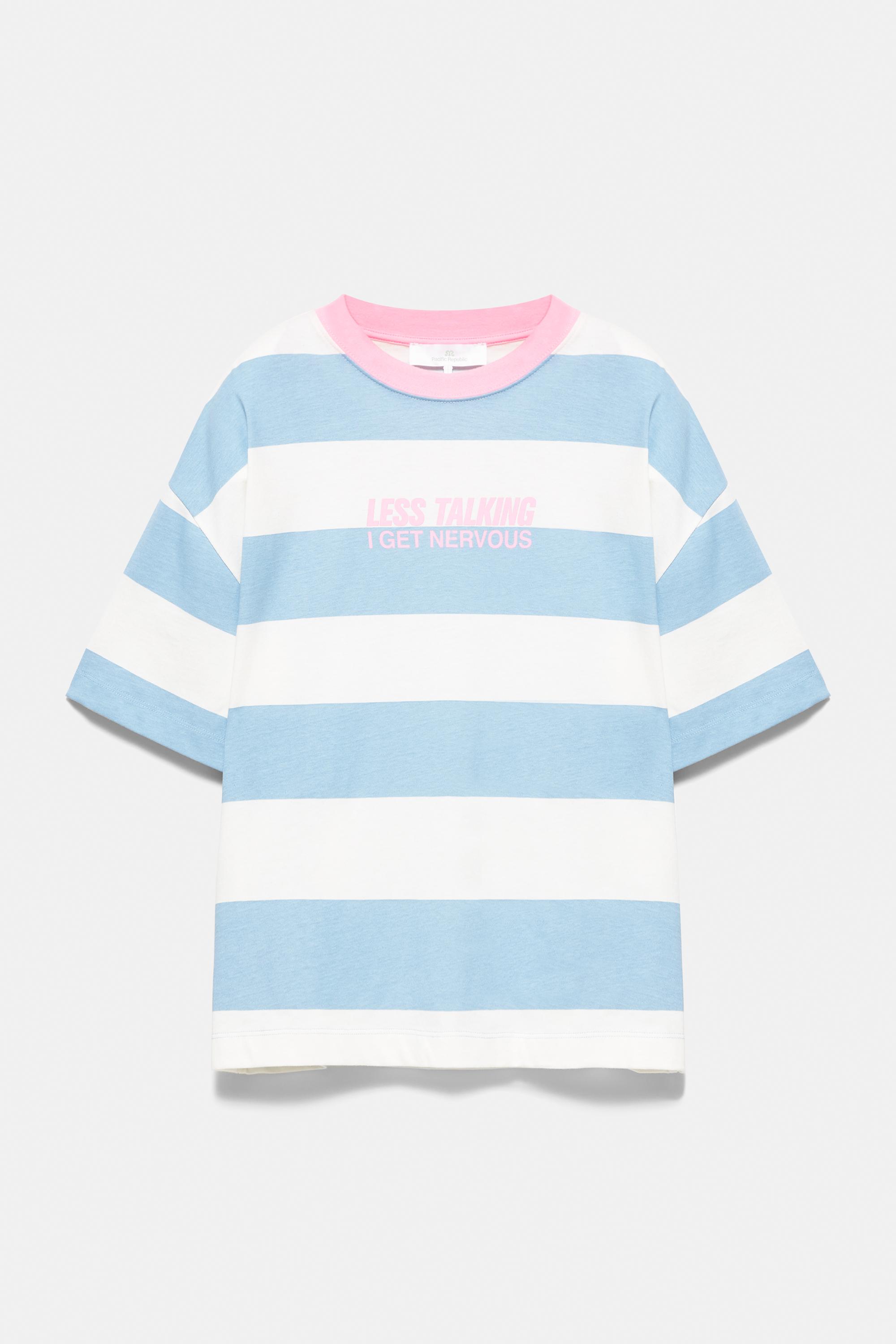 Oversize striped graphic T-shirt — Pale blue