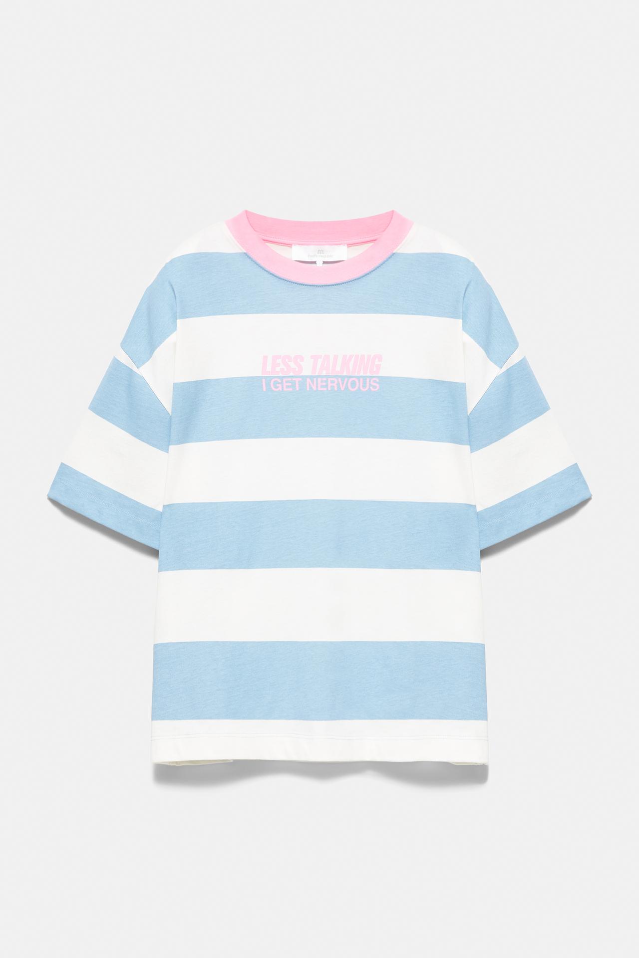 Oversize striped graphic T-shirt — Pale blue