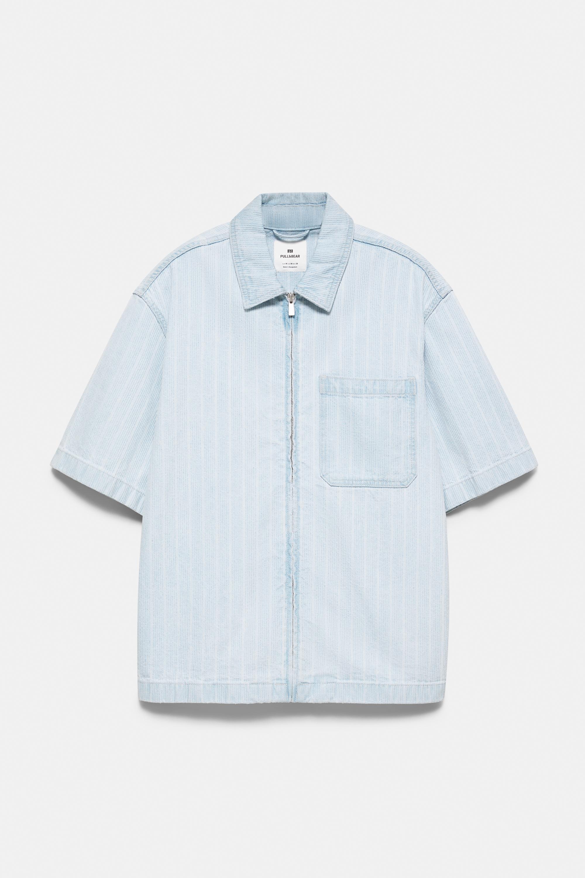 Zip-up denim shirt — Pale blue