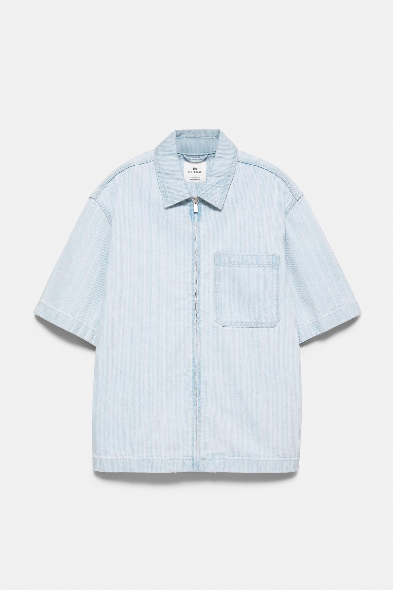 Zip-up denim shirt — Pale blue