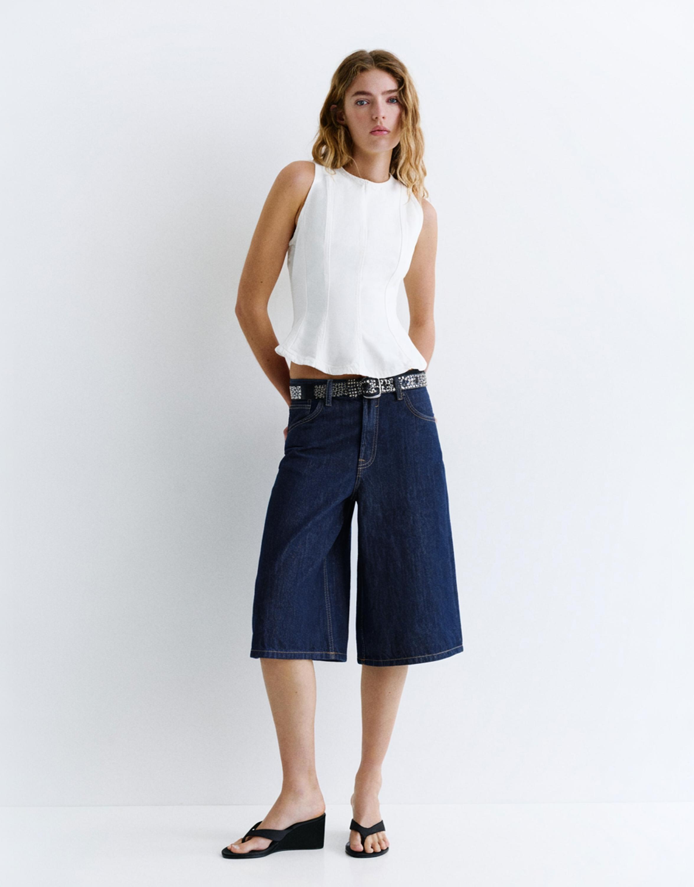 Düşük bel denim şort - Görsel 8
