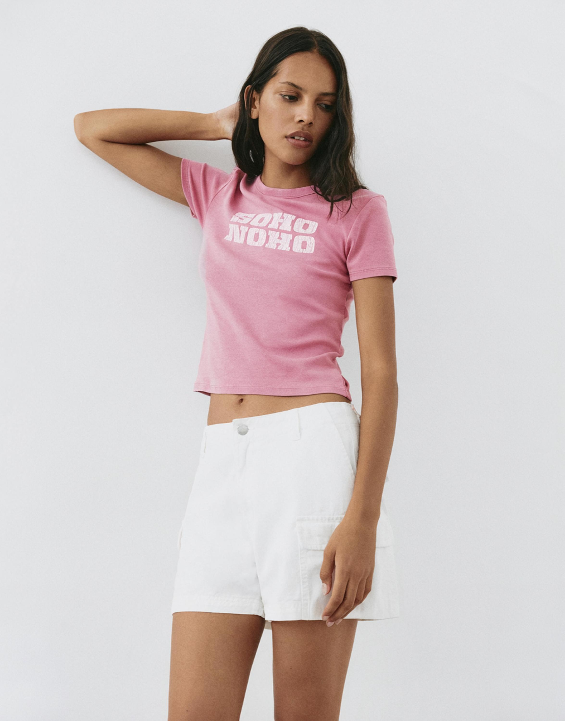 Crackled text graphic T-shirt — Pink