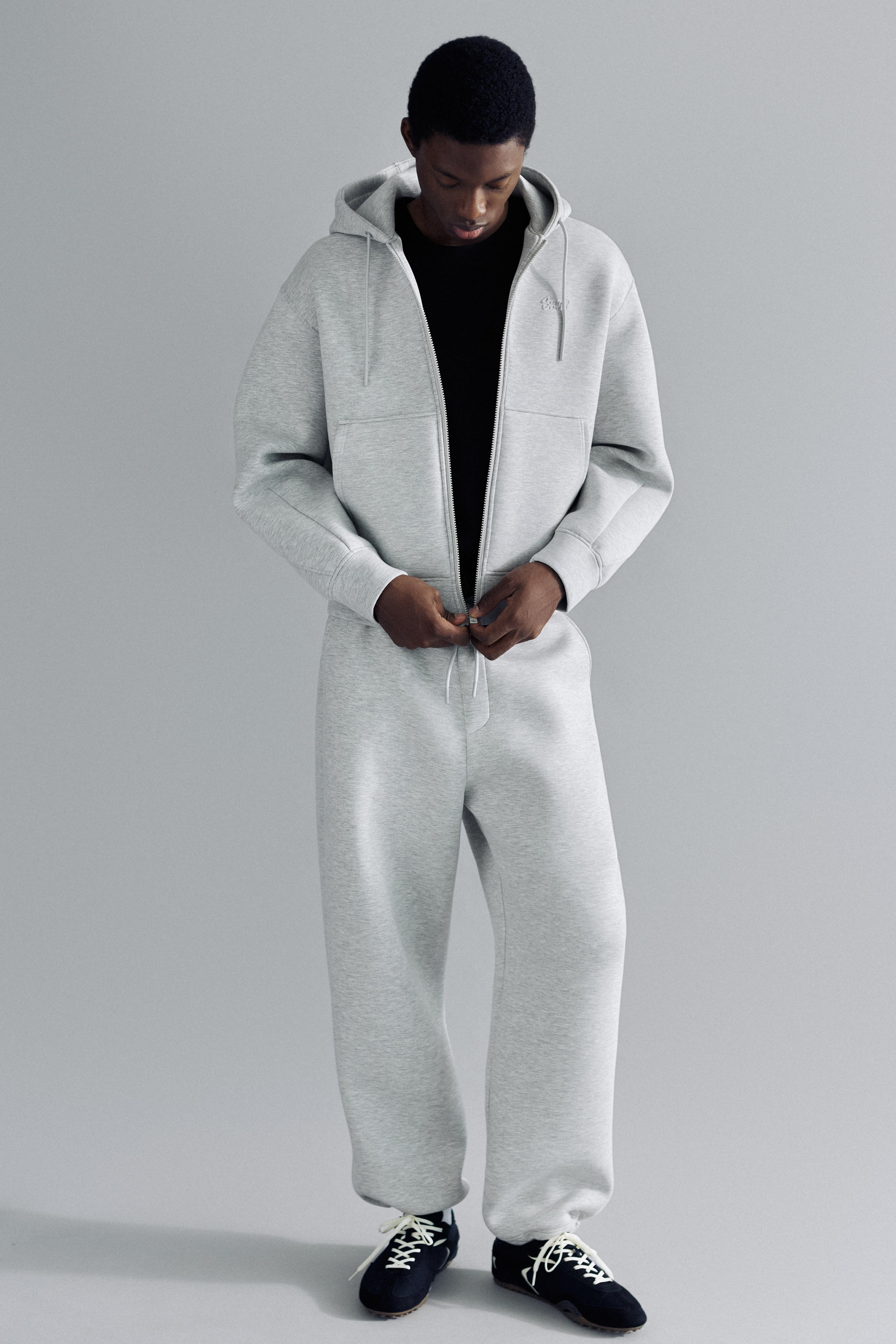 Neoprene-effect baggy trousers — Grey marl
