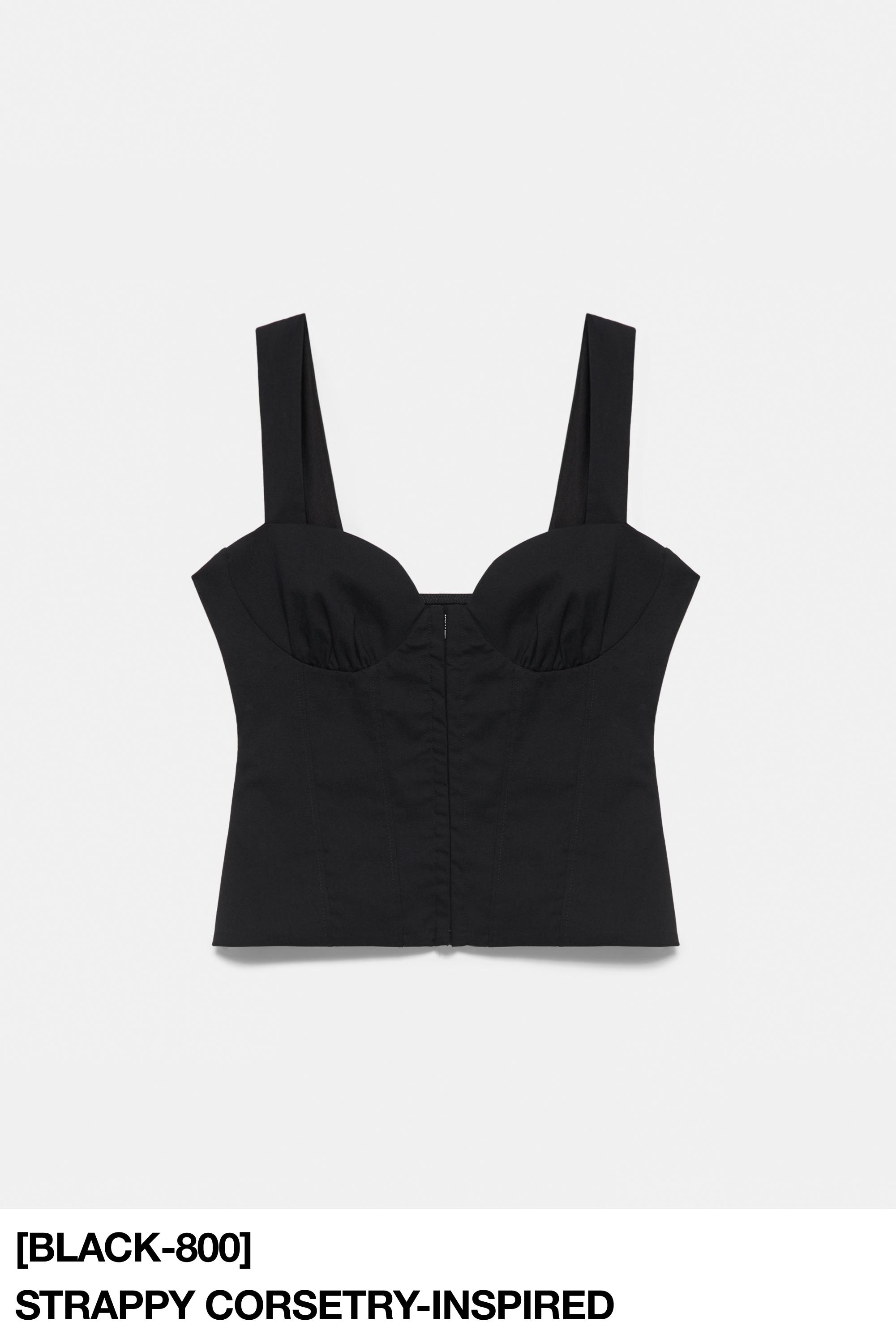 Strappy corsetry-inspired top — Black