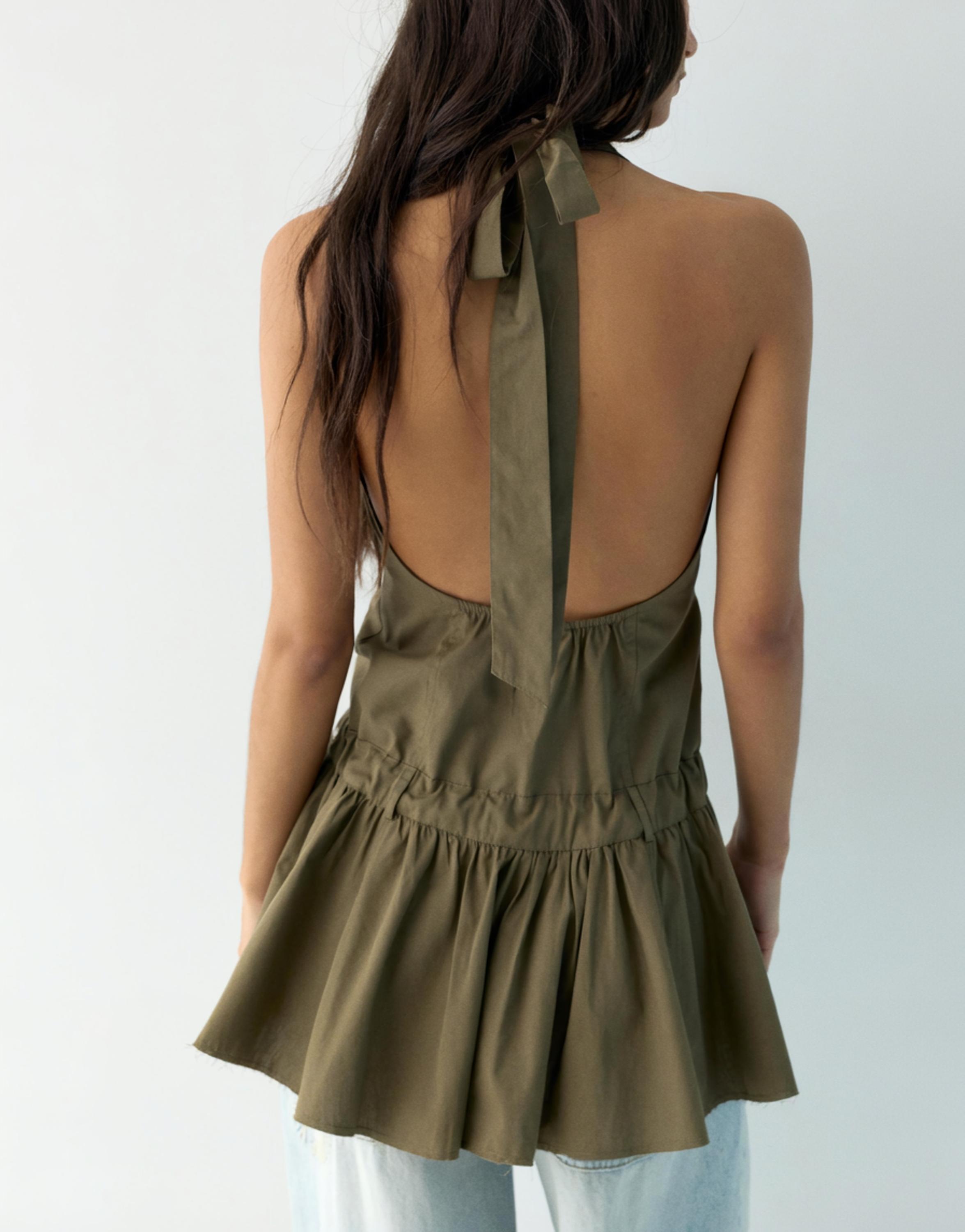 Short halter dress with zip — Khaki