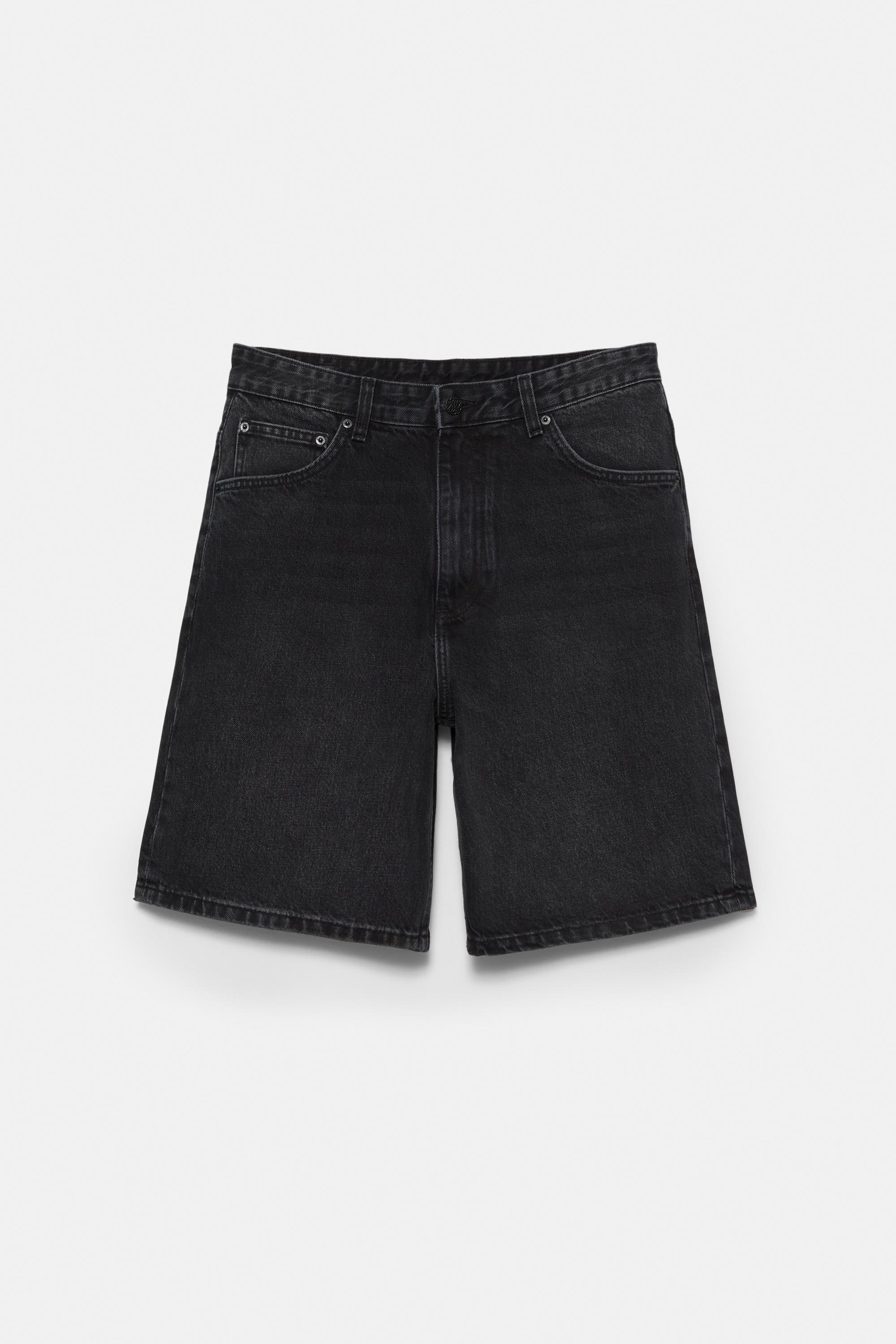 Baggy denim Bermuda shorts — Faded black