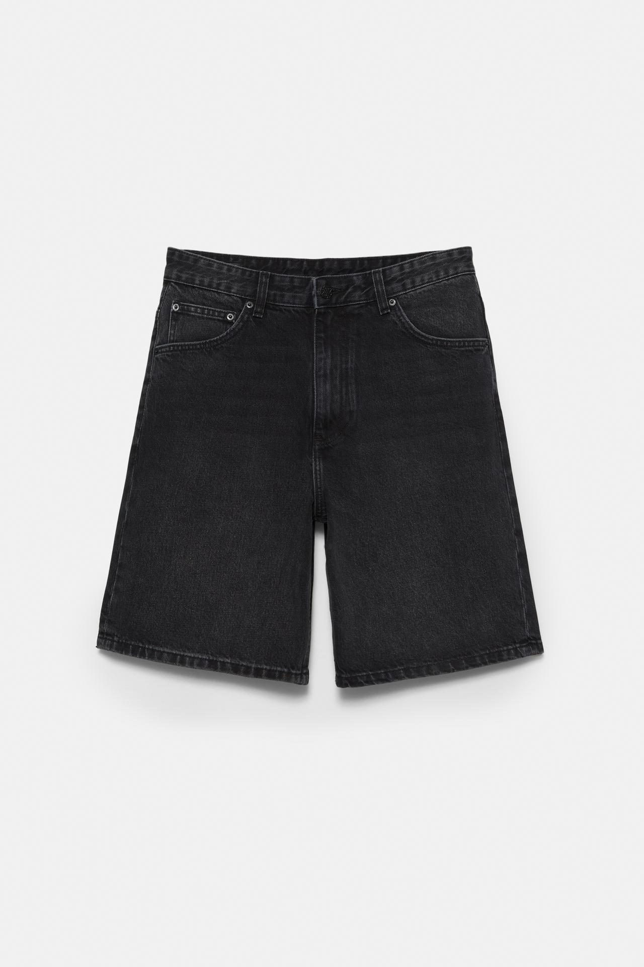 Baggy denim Bermuda shorts — Faded black